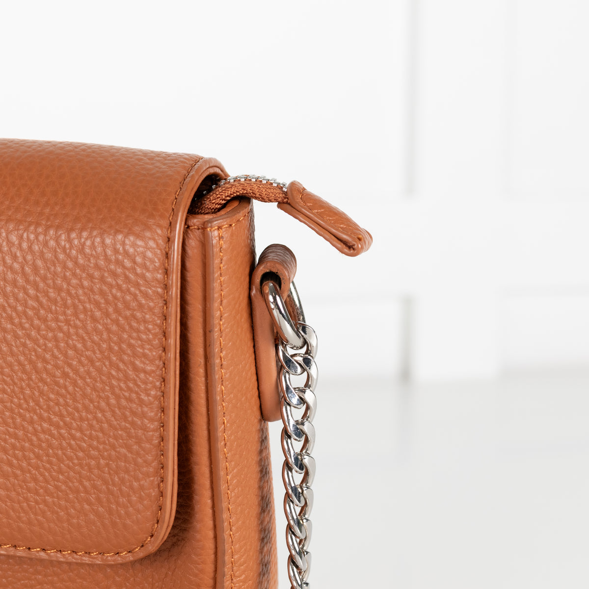 Ines De La Fressange Tan Grainy Leather Crossbody Bag