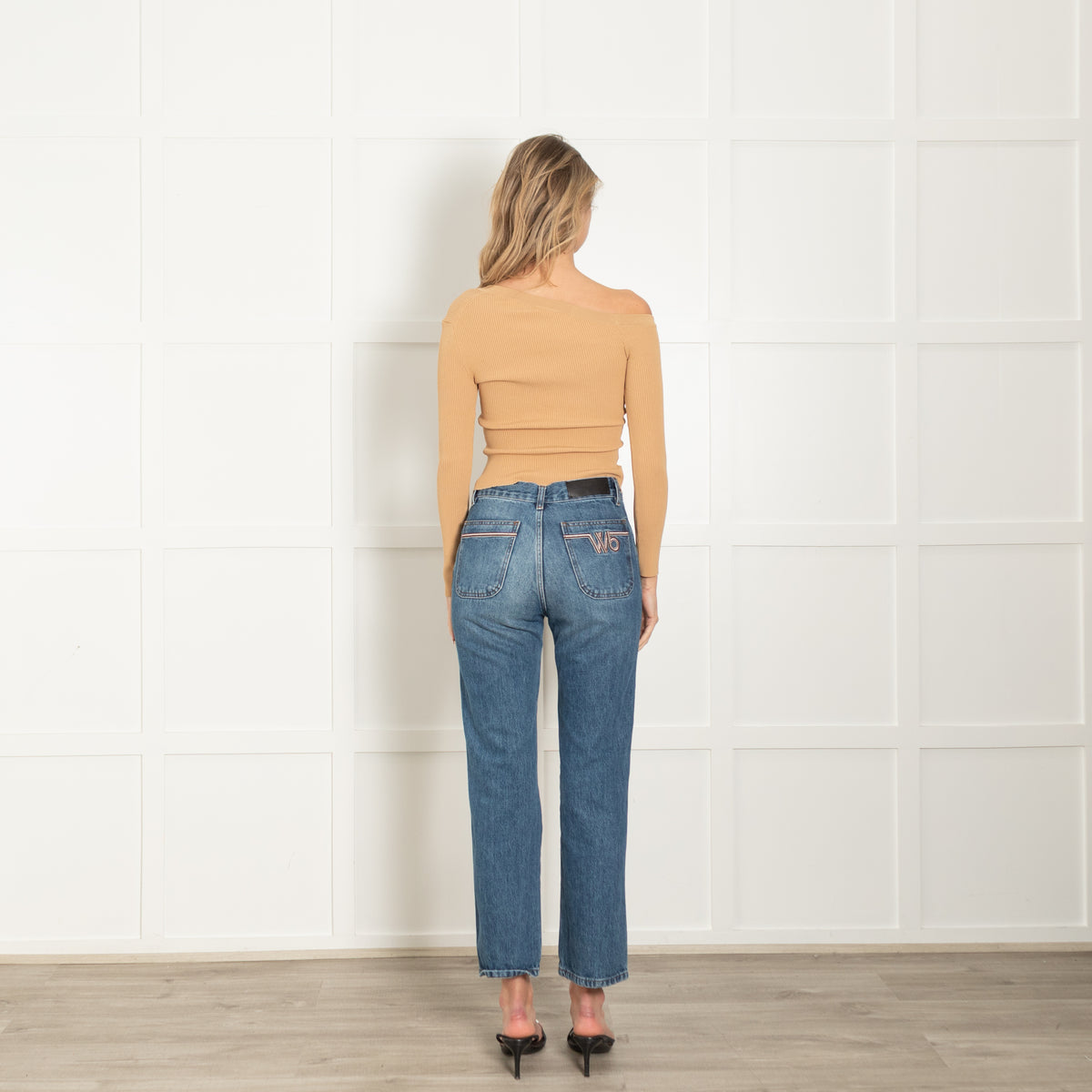 Staud Caramel Ribbed Off The Shoulder Cardigan