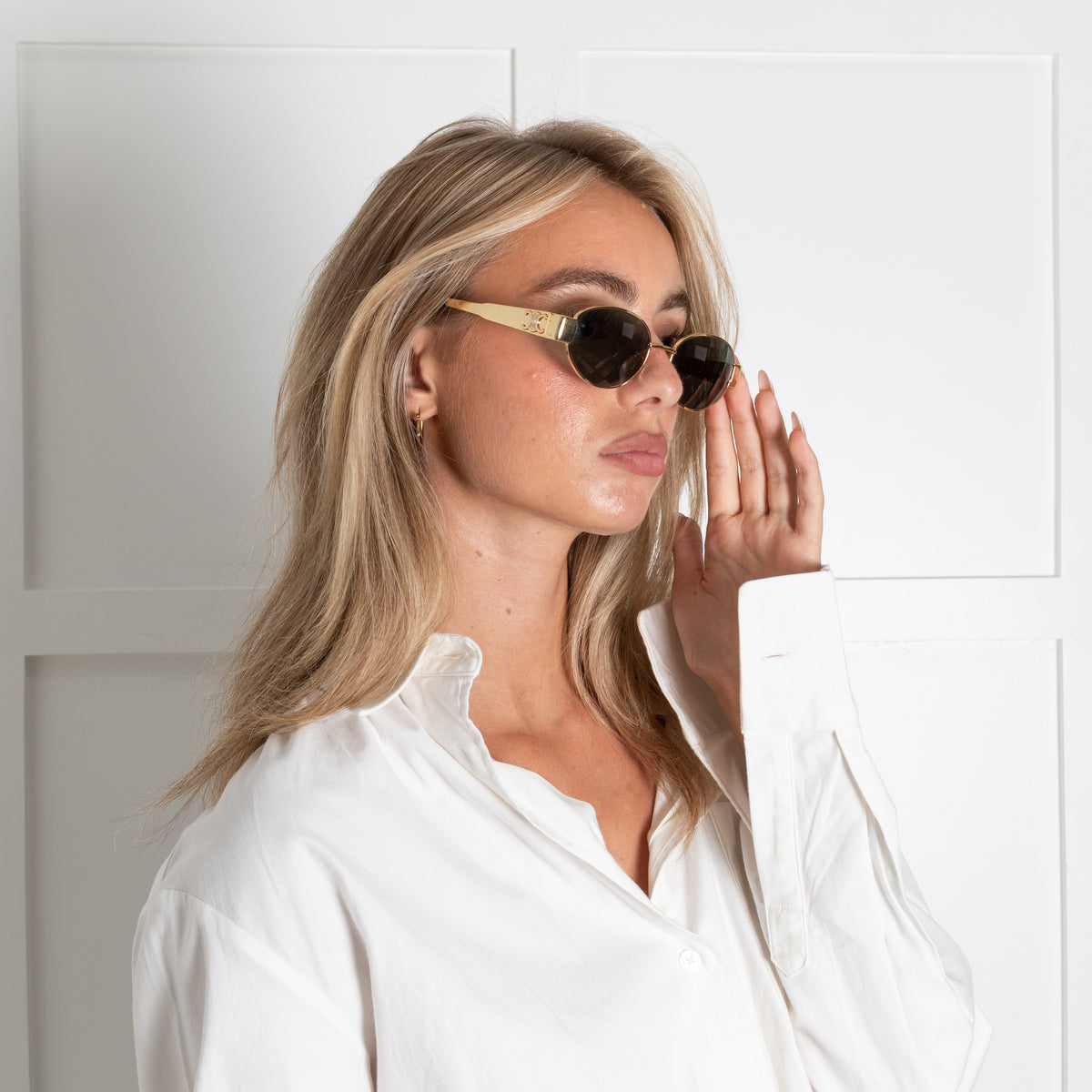 Celine Gold Metal Triomphe Oval Sunglasses