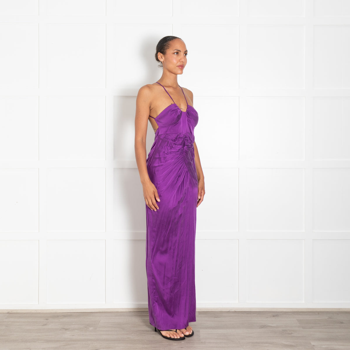 Gul Hurgel Purple Silk Spaghetti Strap Long Dress