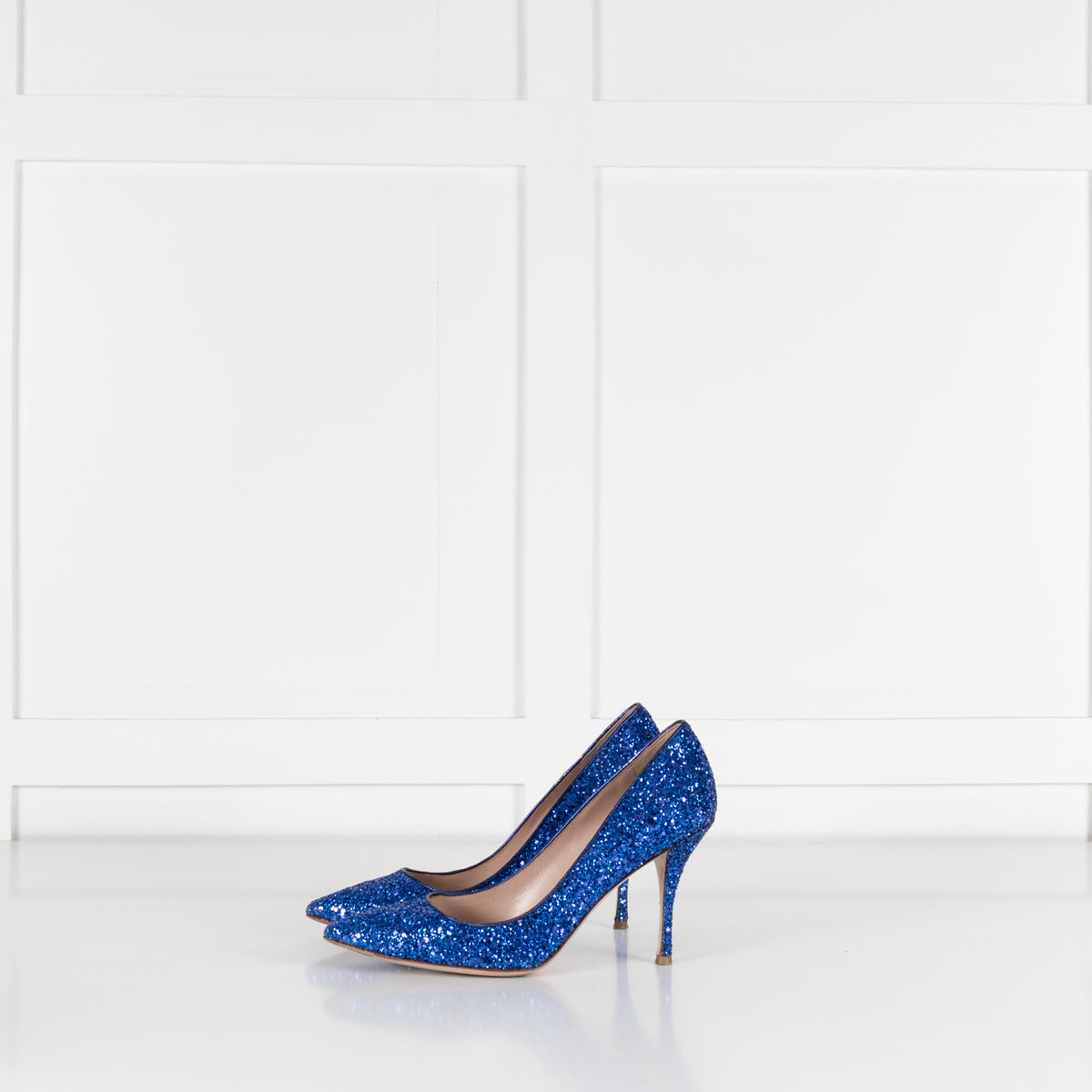 Miu Miu Blue Glitter Heeled Shoes
