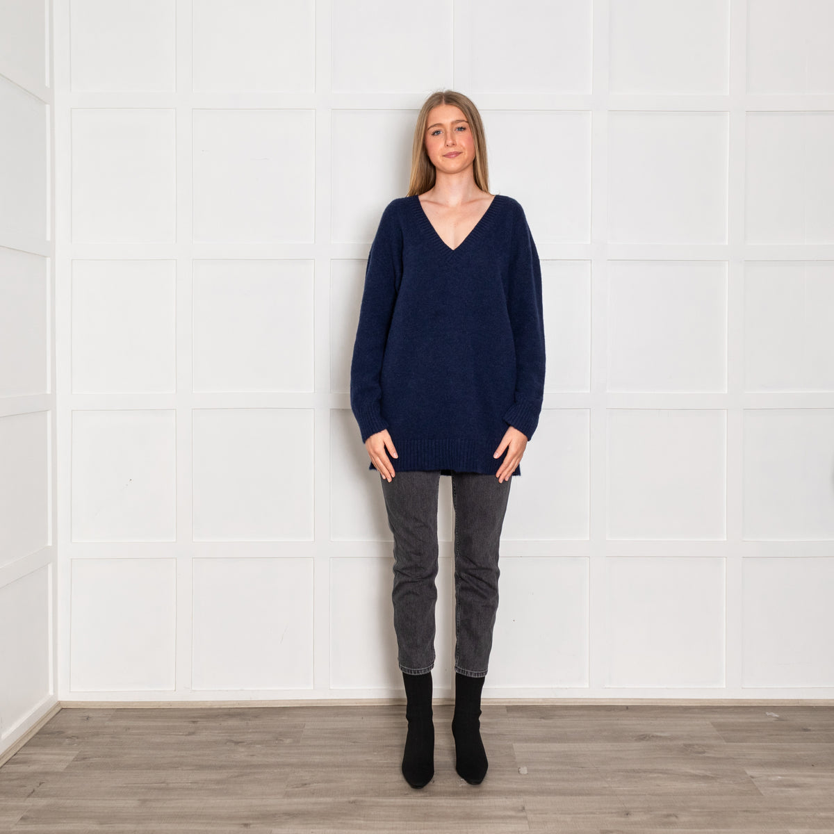 Prada Navy Blue V Neck Wool Blend Jumper