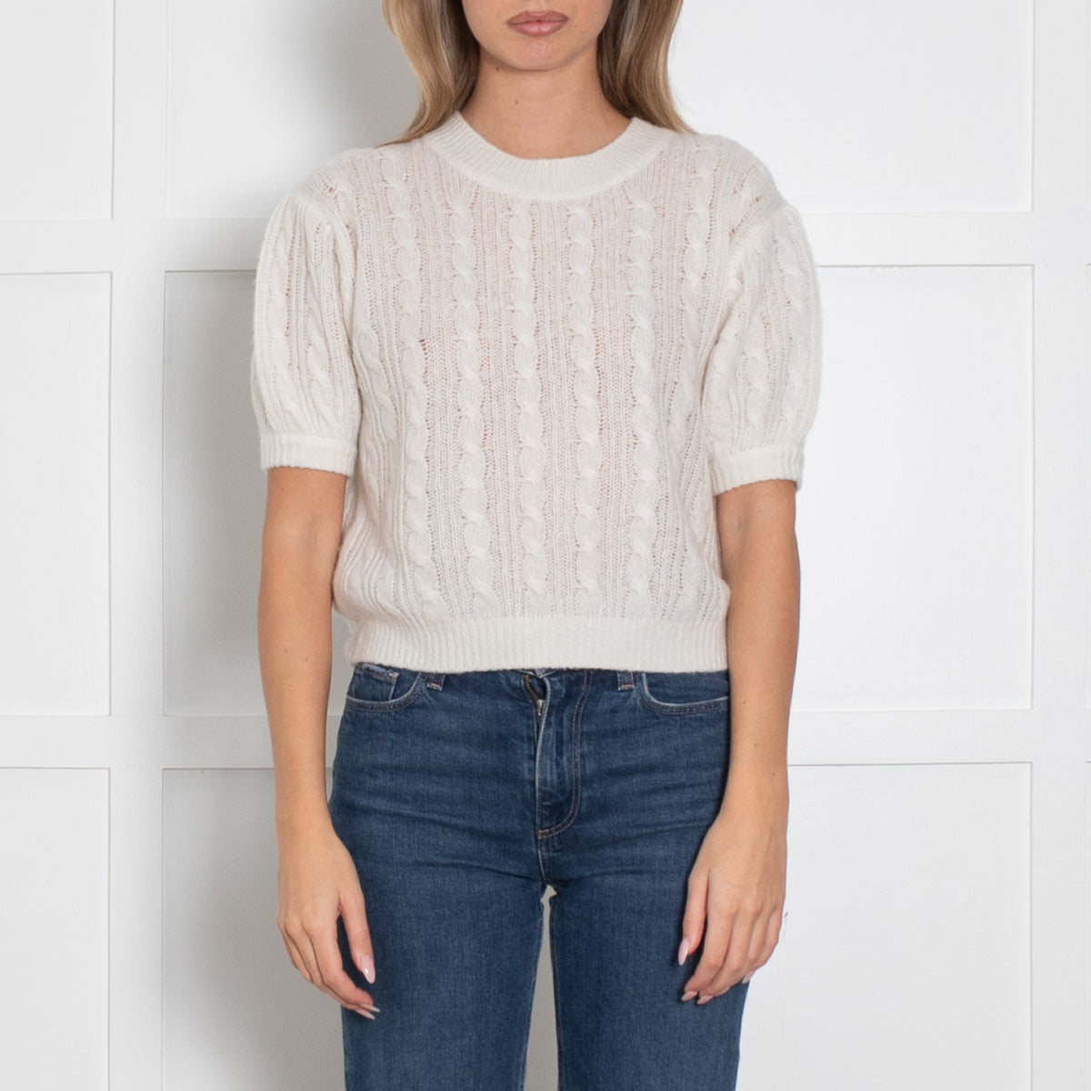 Lisa Yang Cream Cashmere & Silk Short-sleeve Jumper