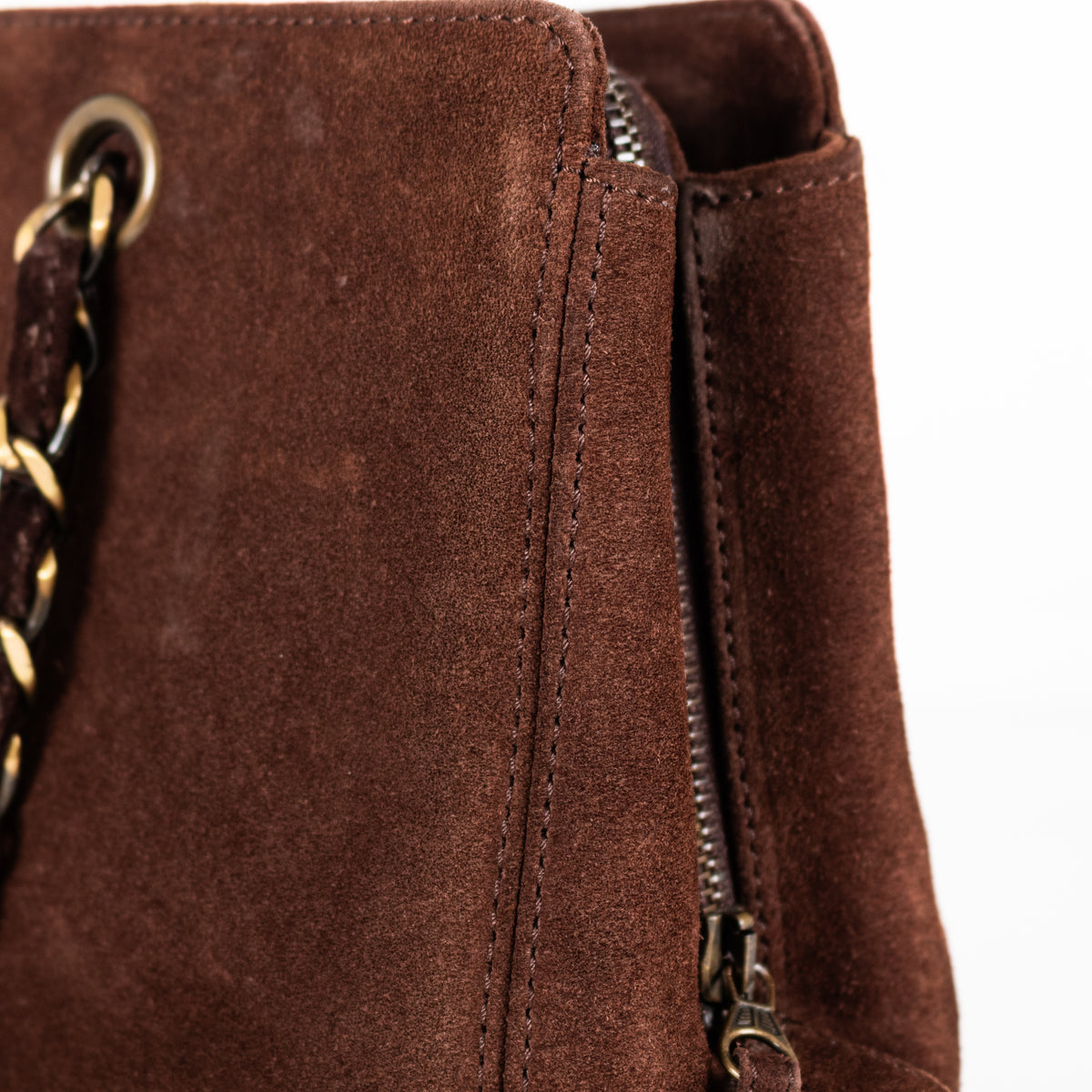 Chanel Brown Suede Chain Strap Logo Tote