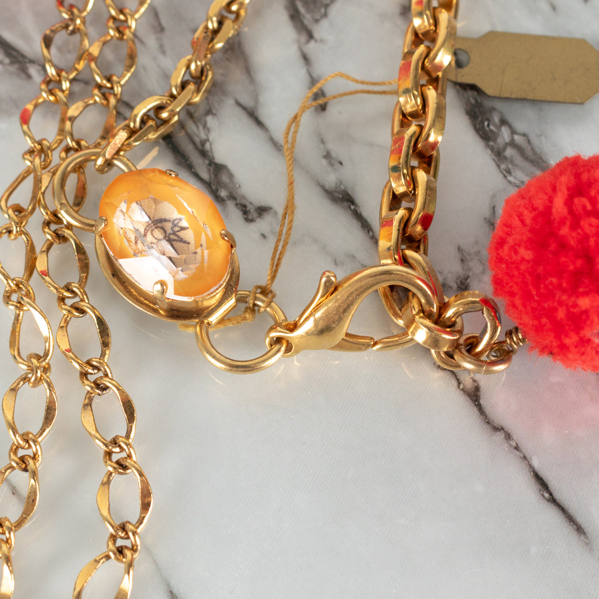 Vicki Sarge Gold Multicolour Pom Pom  Glass Jewells Chain Long Necklace