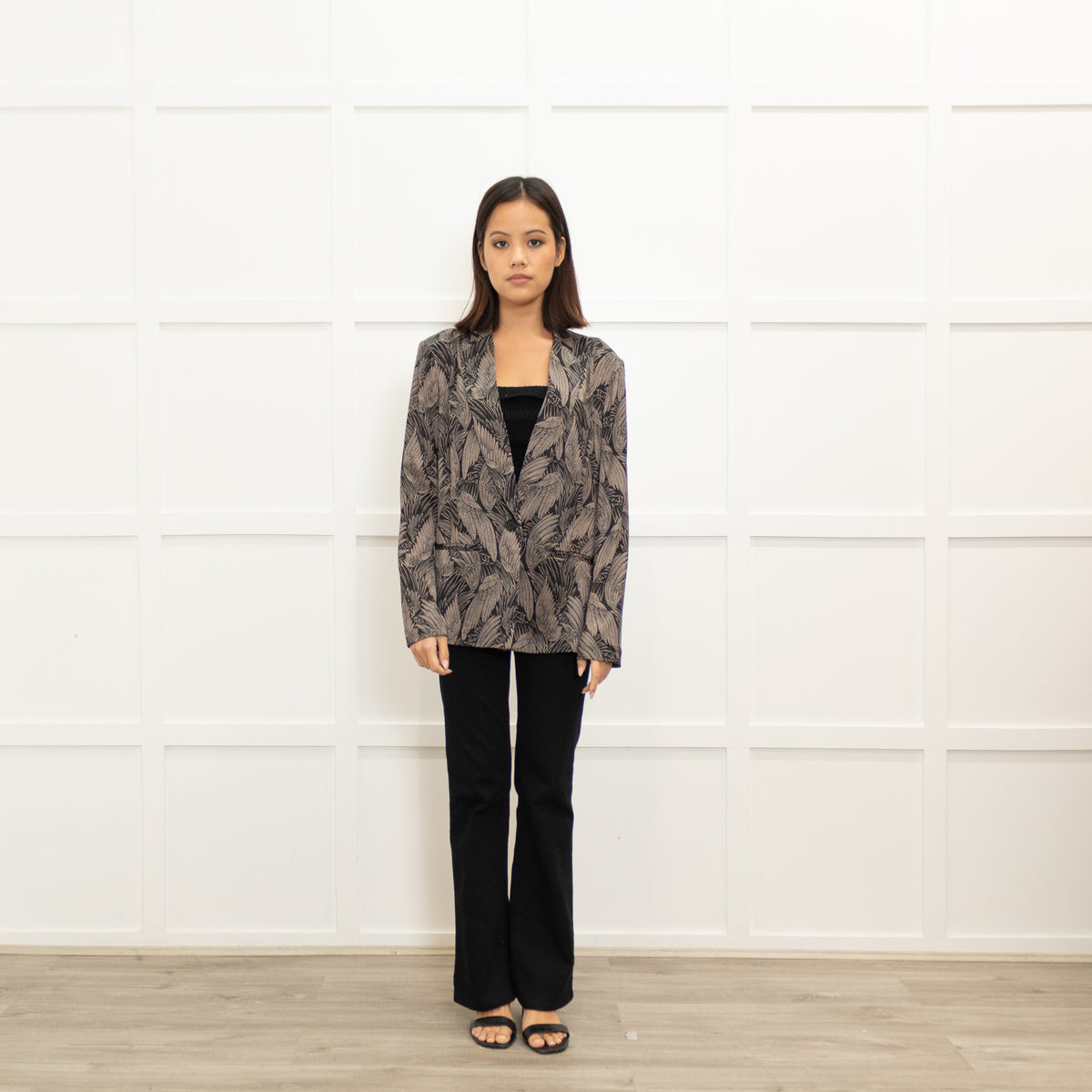 Dea Kudibal Feather Print Black Silk Jacket