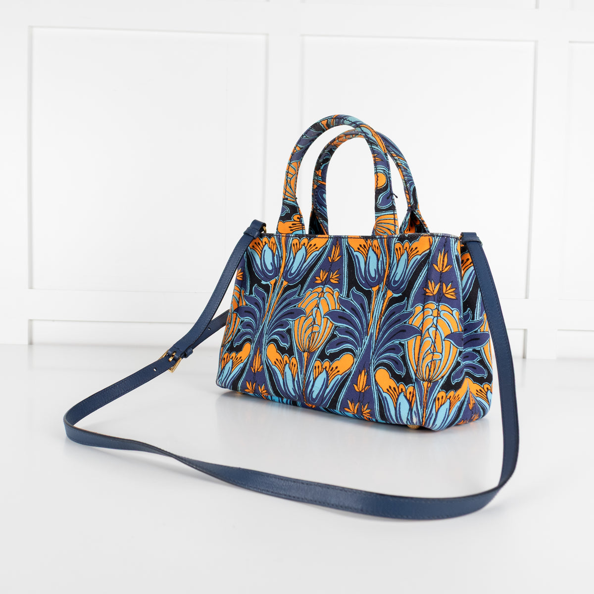Prada Blue Orange Canvas Canapa Tulipano Handbag
