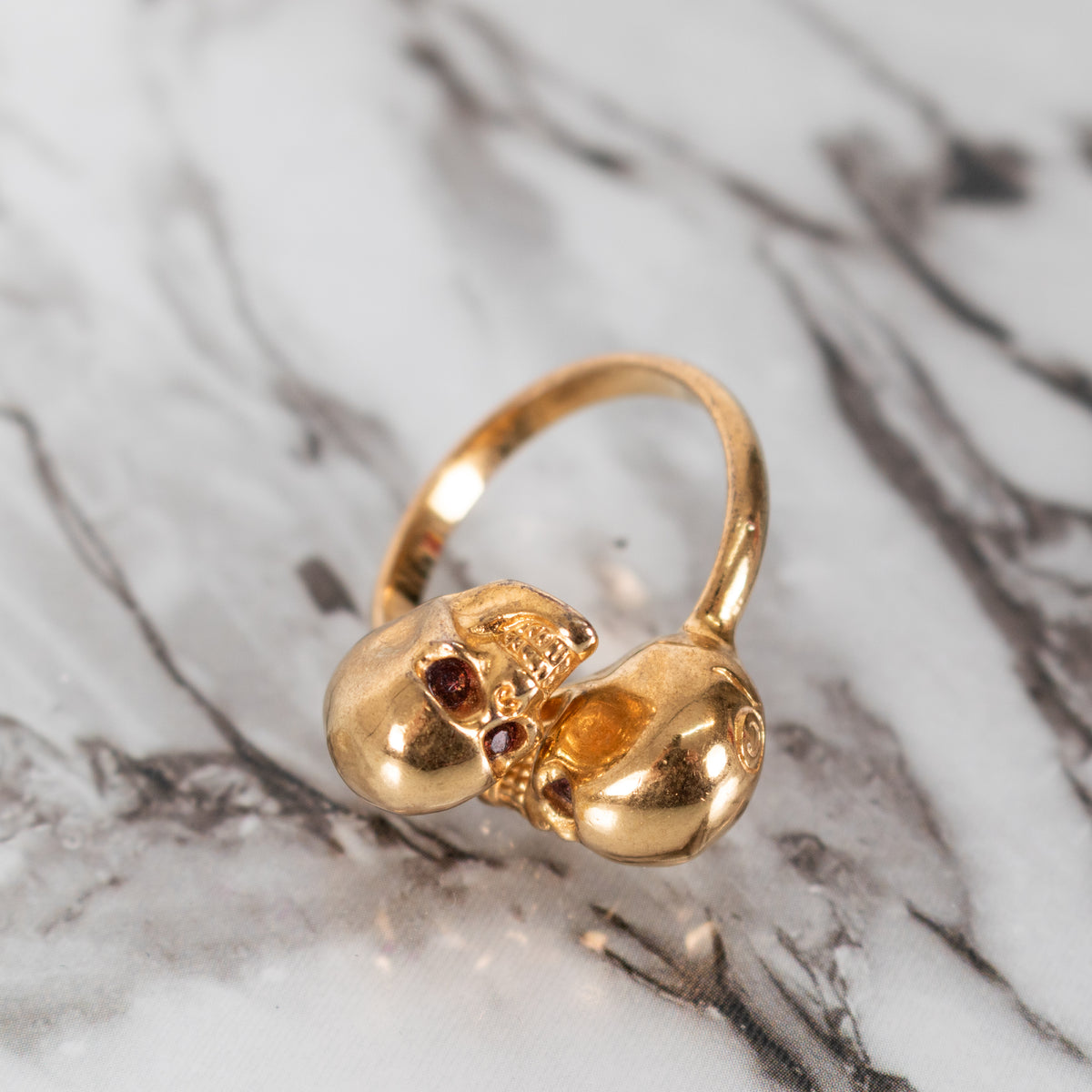 Alexander McQueen Gold Tone Dual Skull Ring