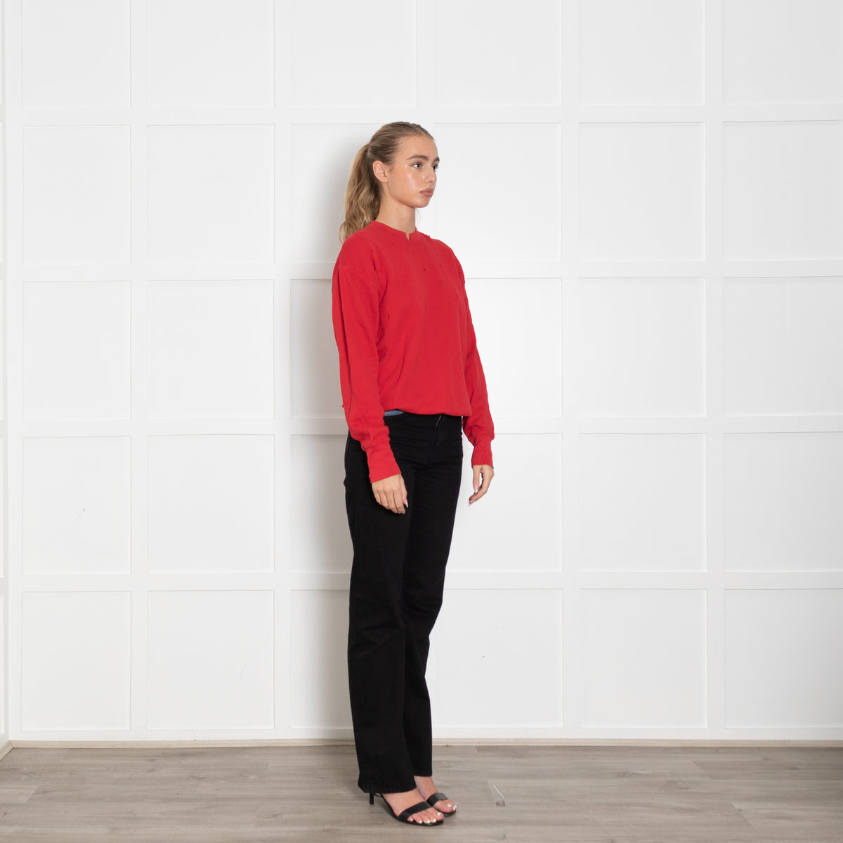 Helmut Lang Red Sweatshirt With Holes Detail