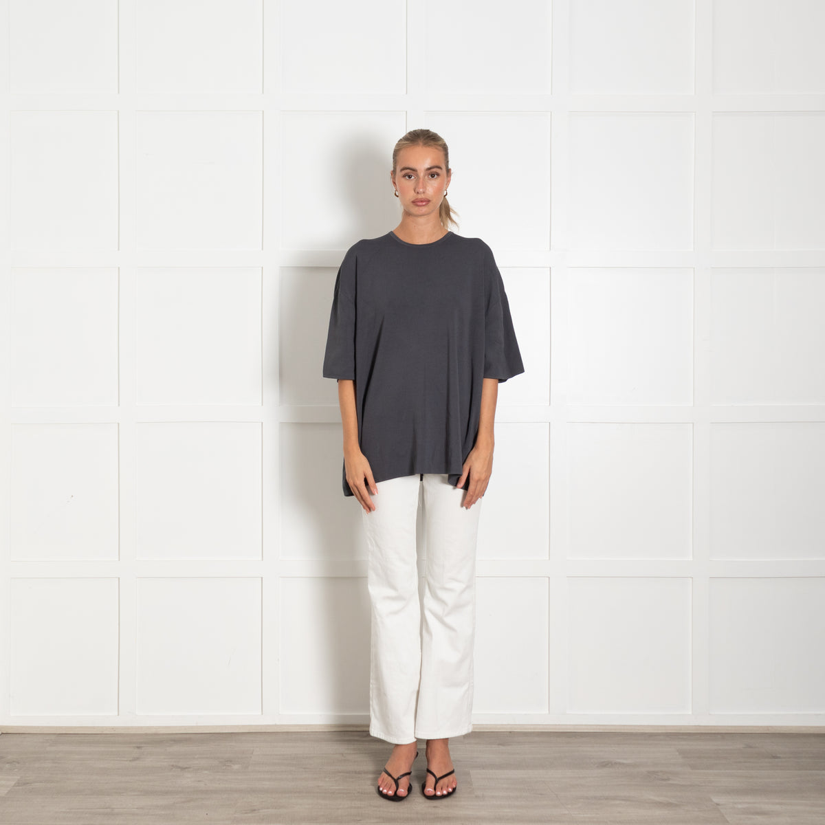 The Frankie Shop Grey Knit Short Sleeve Top