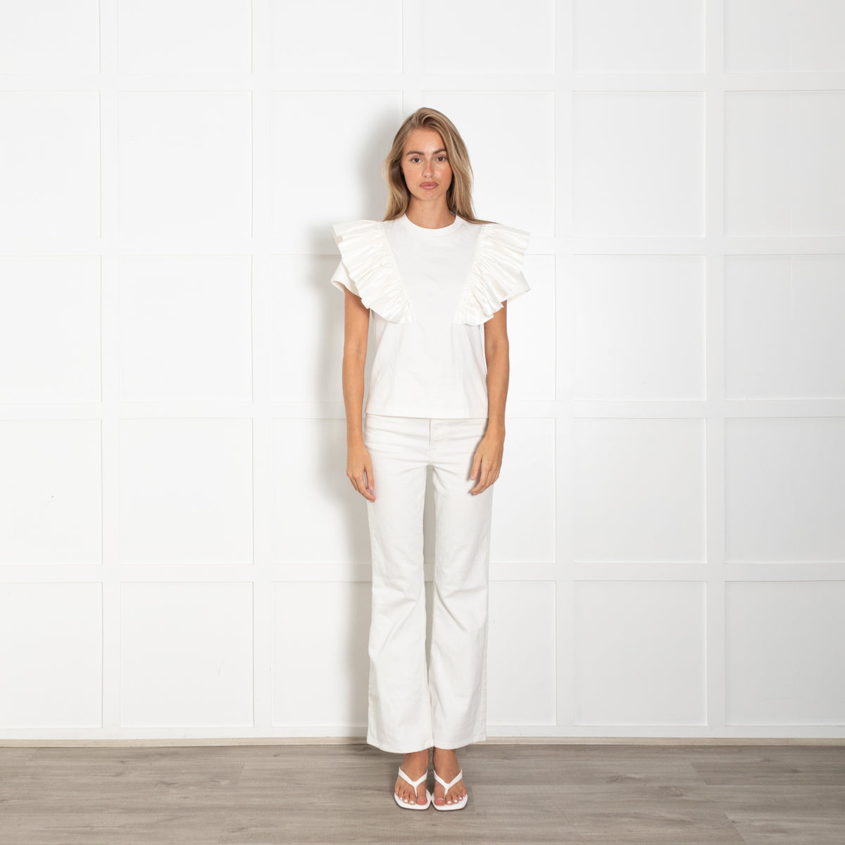 Louis Vuitton Cream Ruffle Detail T-Shirt