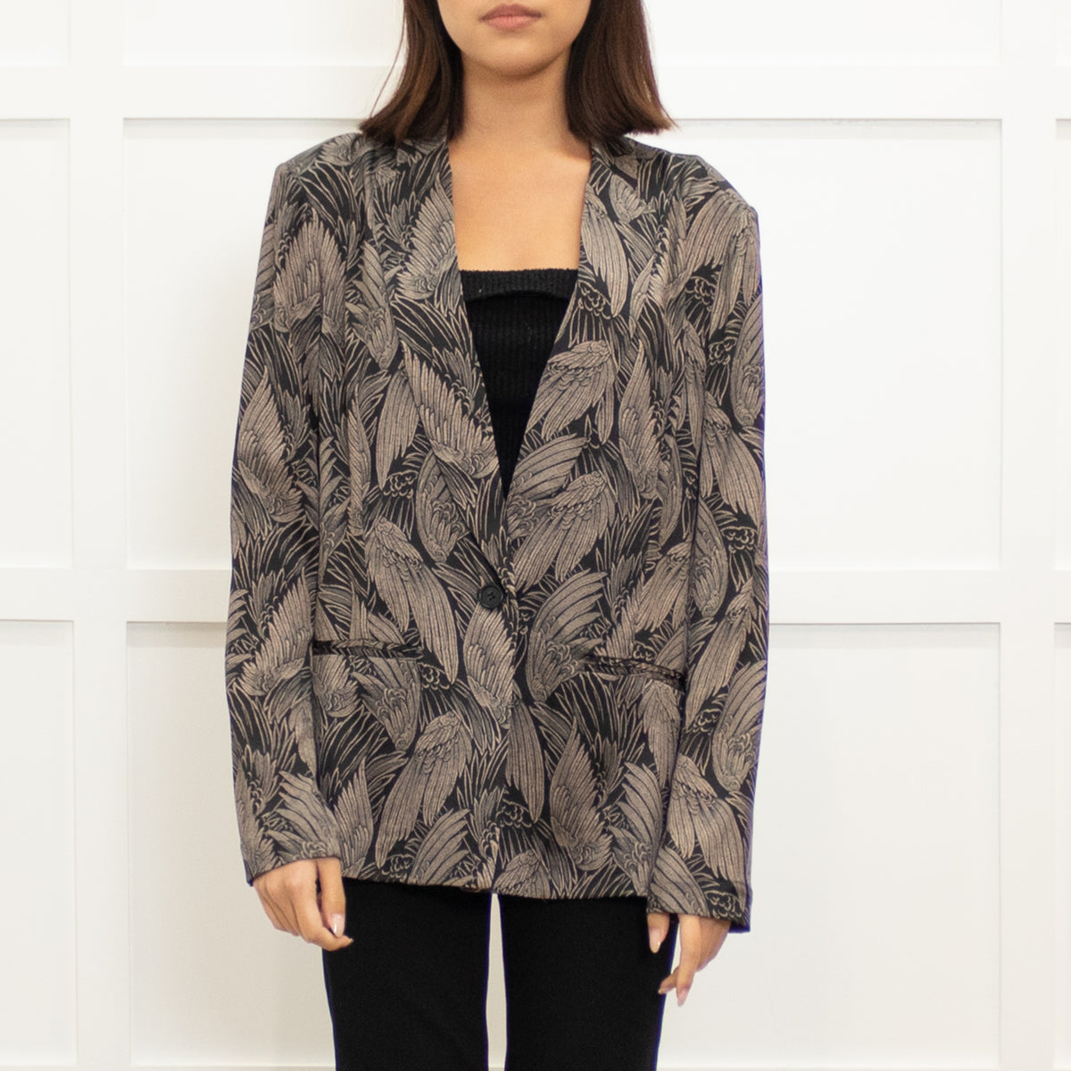 Dea Kudibal Feather Print Black Silk Jacket