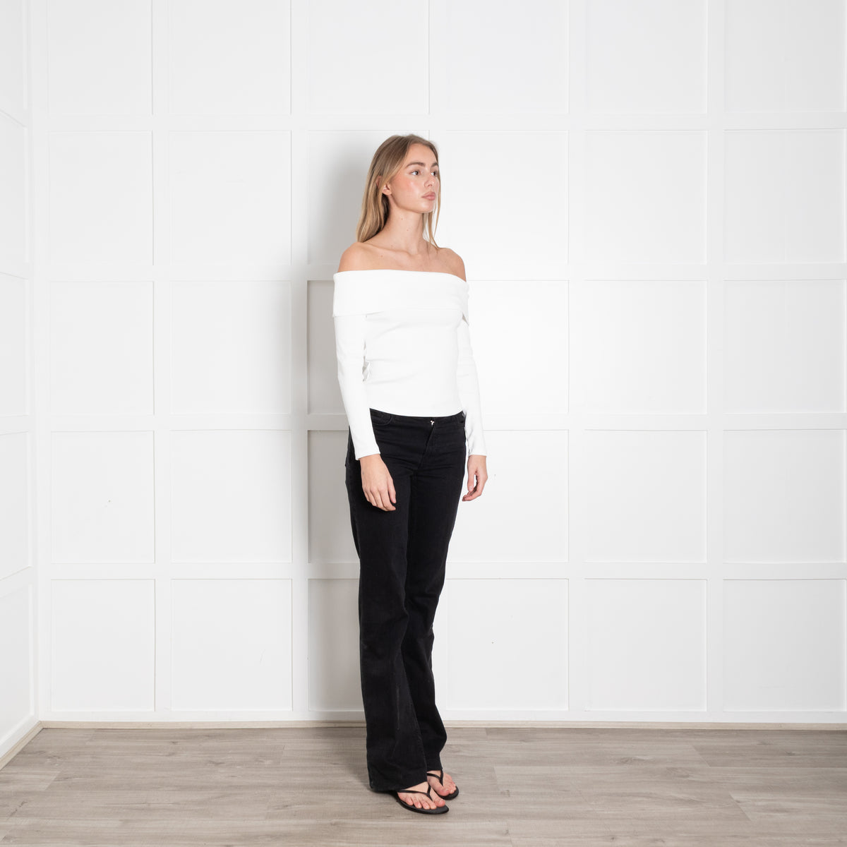 Veronica Beard Jeans Cream Off The Shoulder Long Sleeve Top