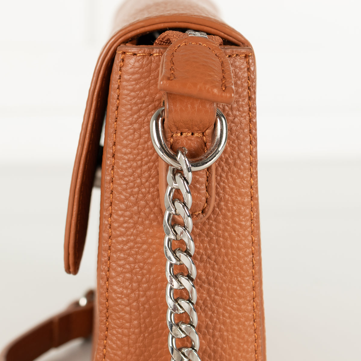 Ines De La Fressange Tan Grainy Leather Crossbody Bag