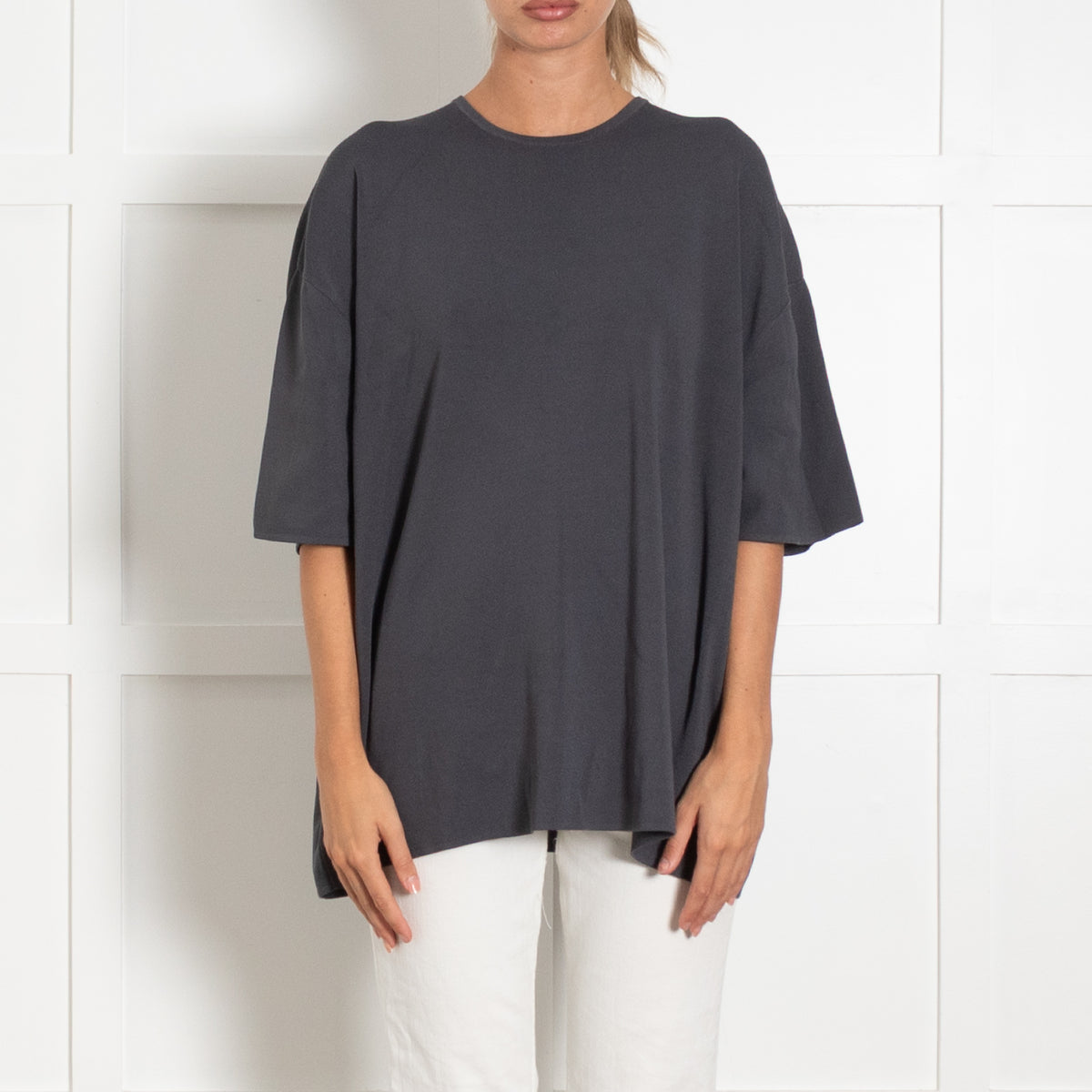 The Frankie Shop Grey Knit Short Sleeve Top