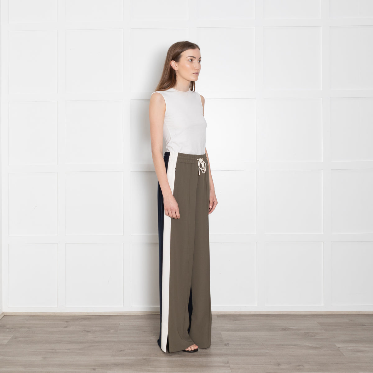 Me + Em Khaki Black Side Stipe Trousers