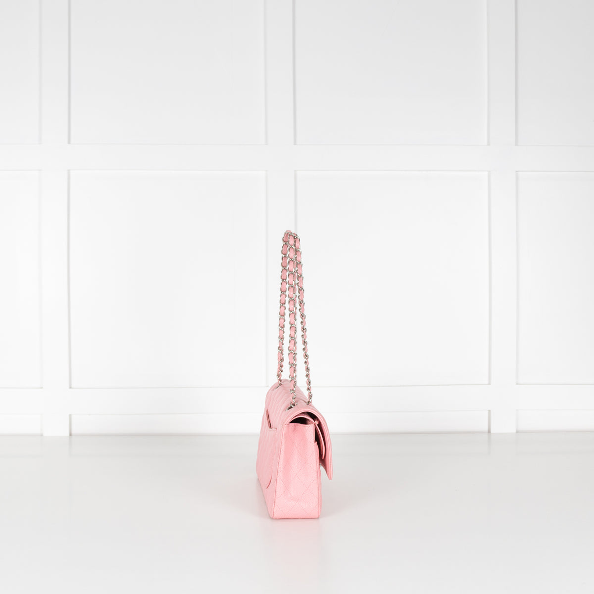 Chanel Pink Caviar Medium Flap Bag with Silver Hardwear