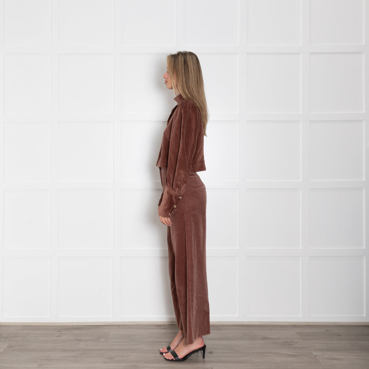 Anna Mason Brown Courdroy Top With Puffed Sleeves