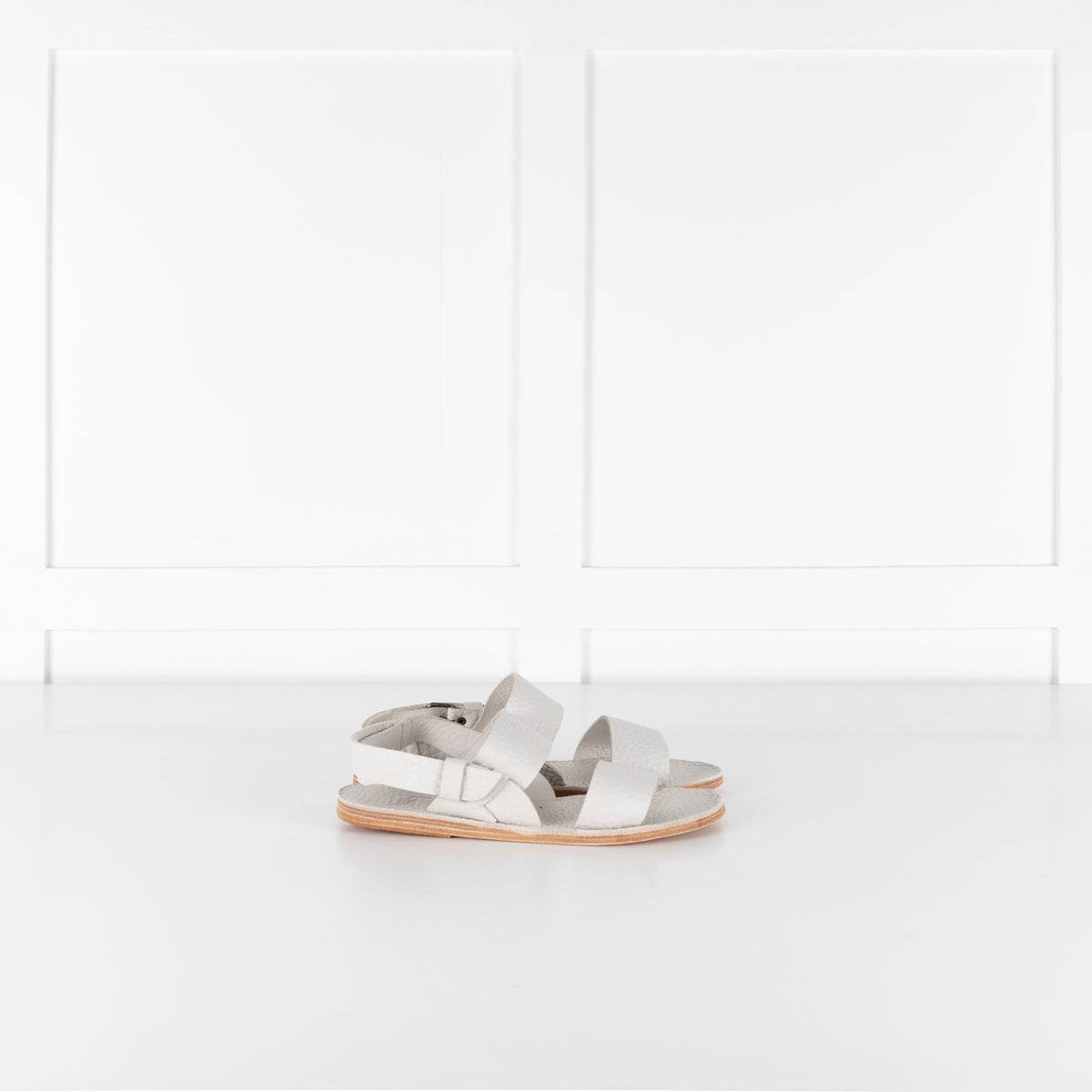 Ancient Greek White Textured Leather Sandals With Buckle
