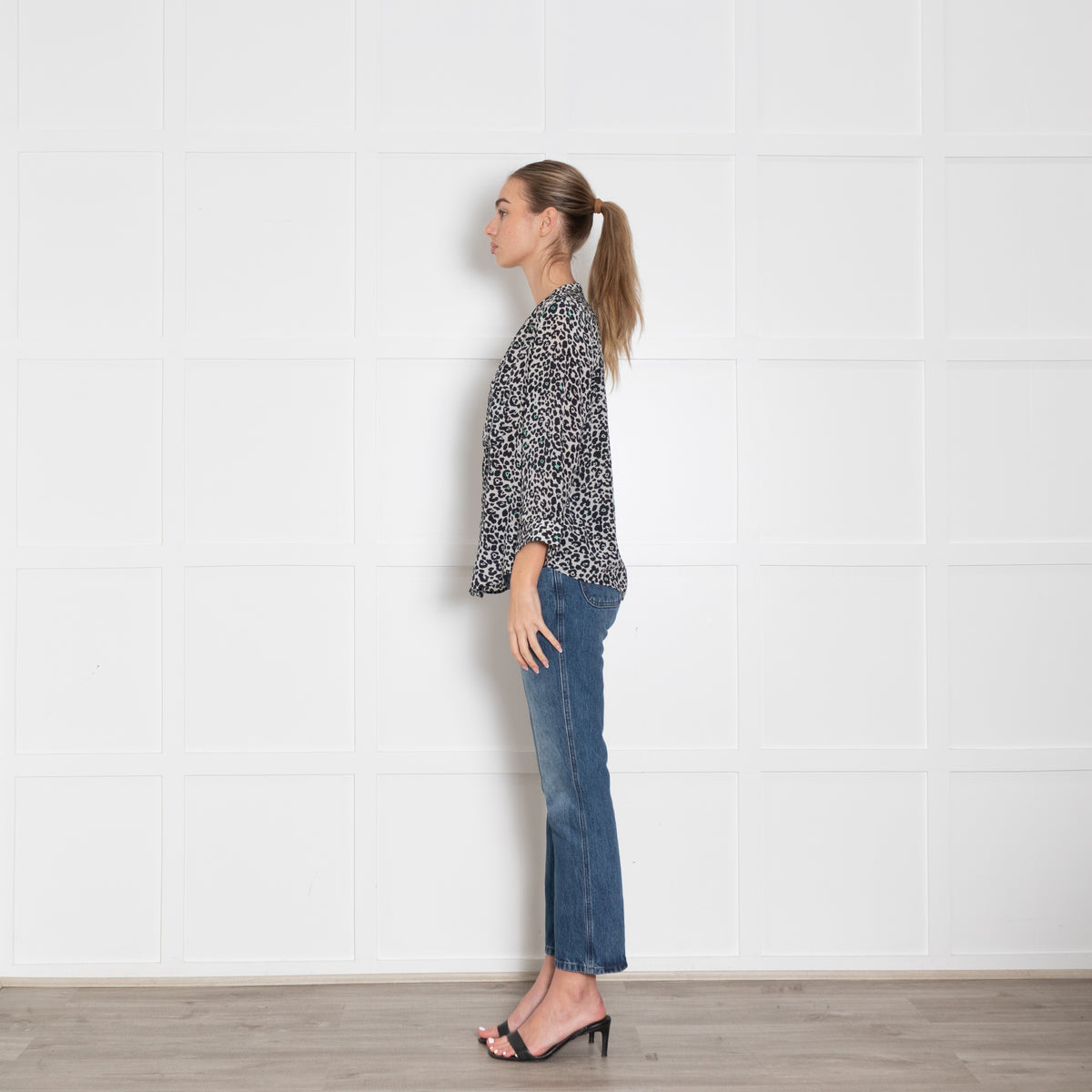 Pyrus White Black Animal Print Silk Blouse