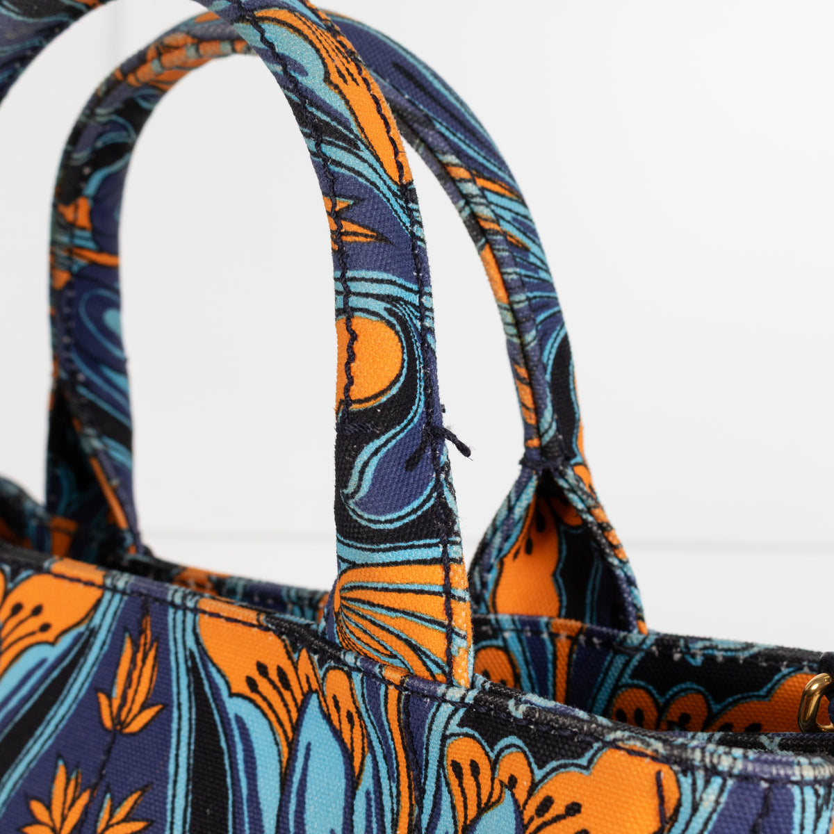 Prada Blue Orange Canvas Canapa Tulipano Handbag