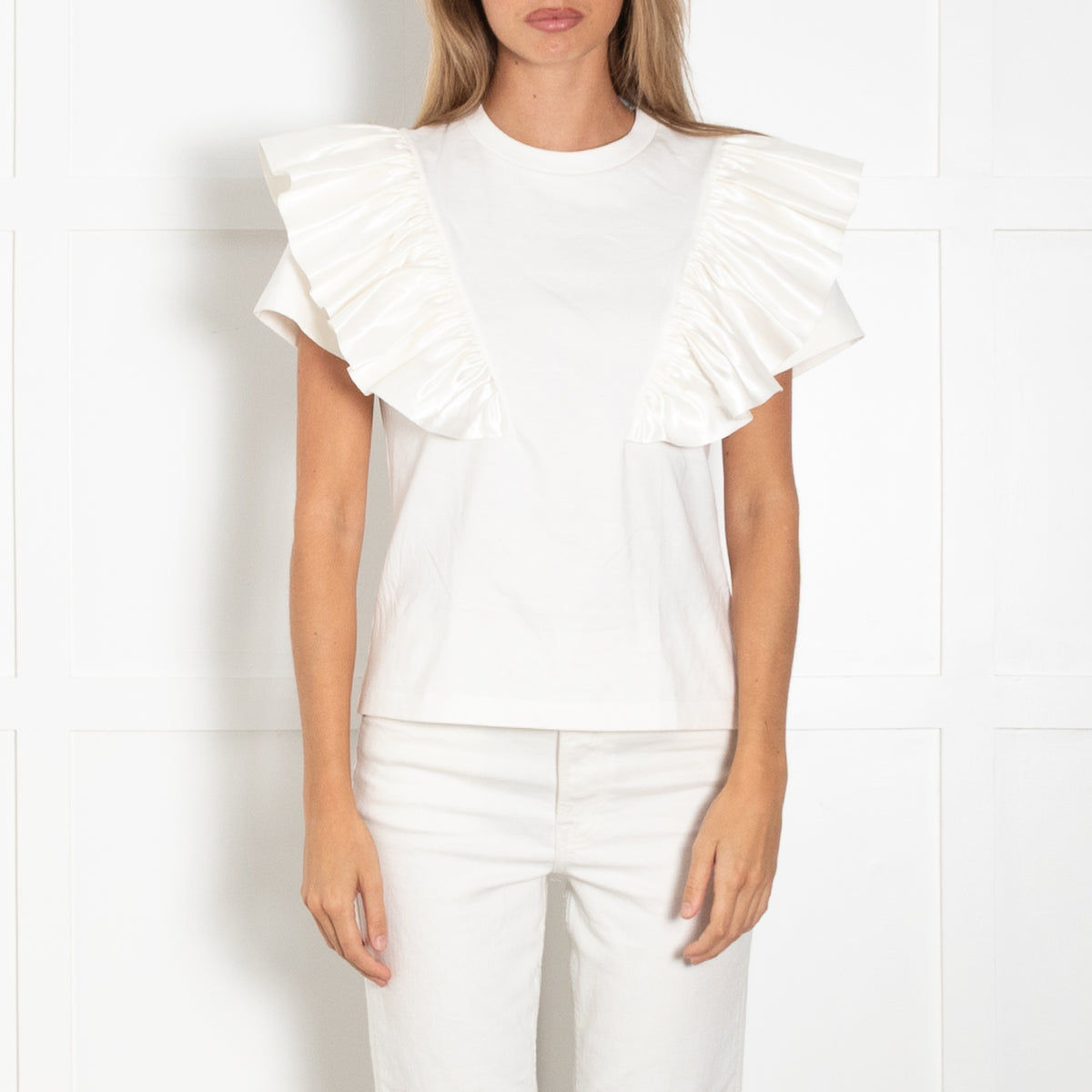 Louis Vuitton Cream Ruffle Detail T-Shirt