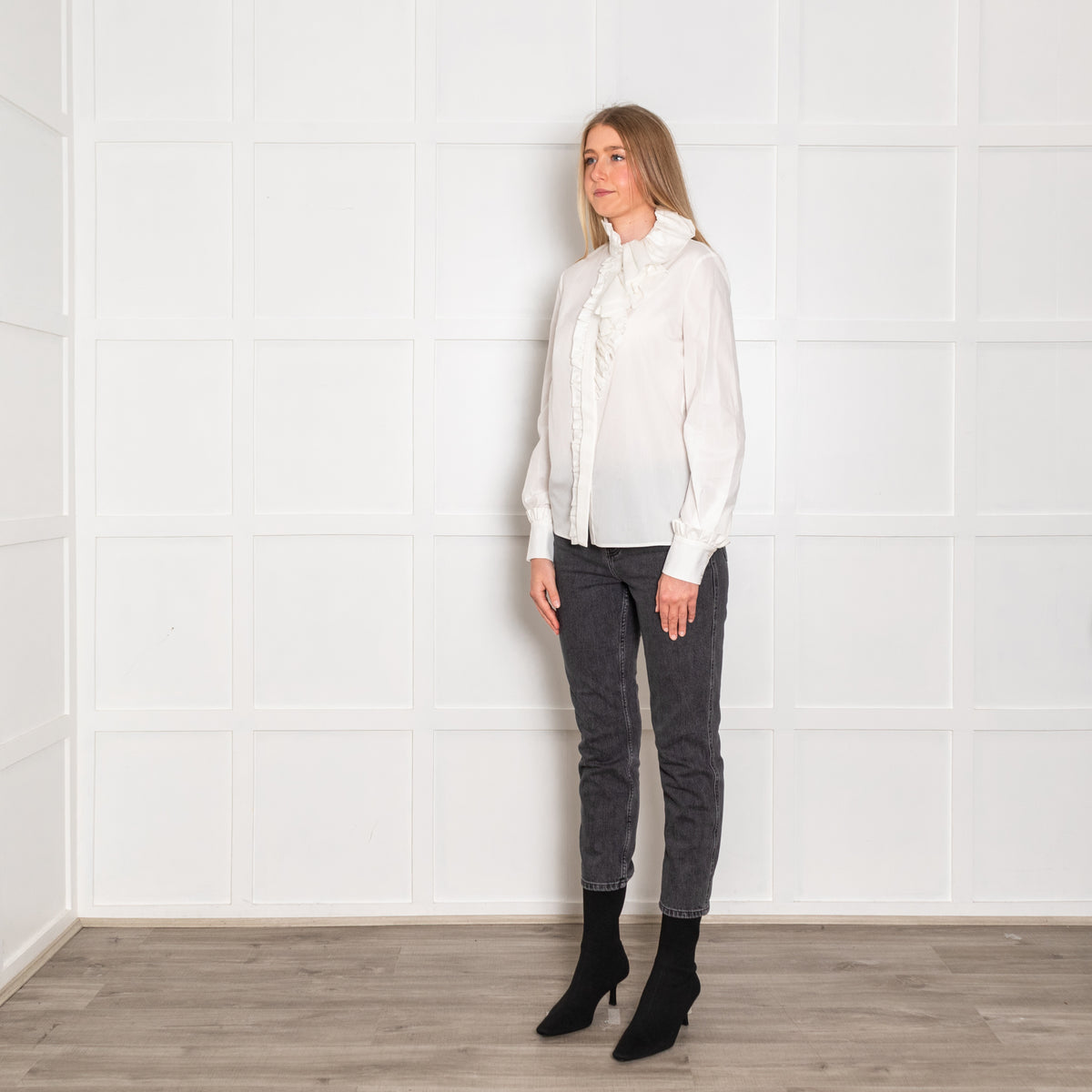 Lanvin White Frill Neck Cotton Shirt