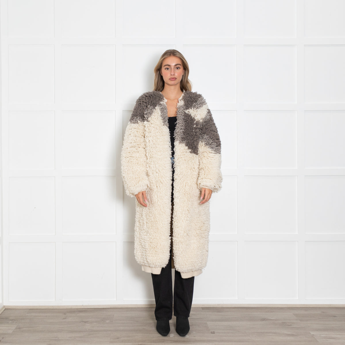 Raey Cream Hairy Tonal Chunky Recycled Cashmere Long Cardigan