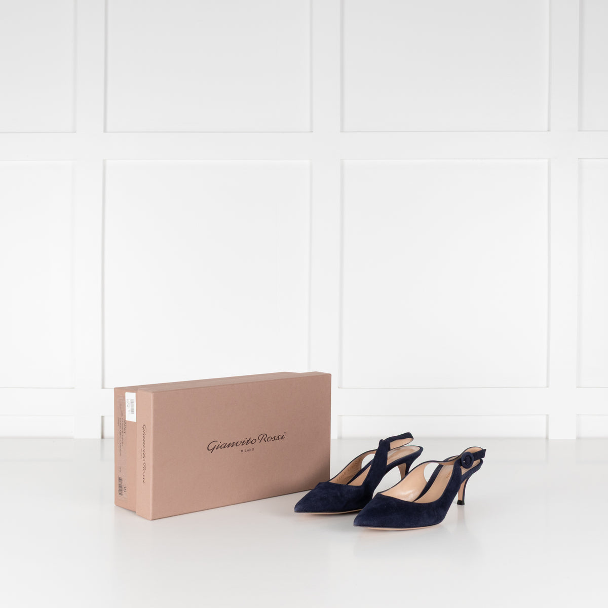 Gianvito Rossi Navy Blue Suede Slingbacks