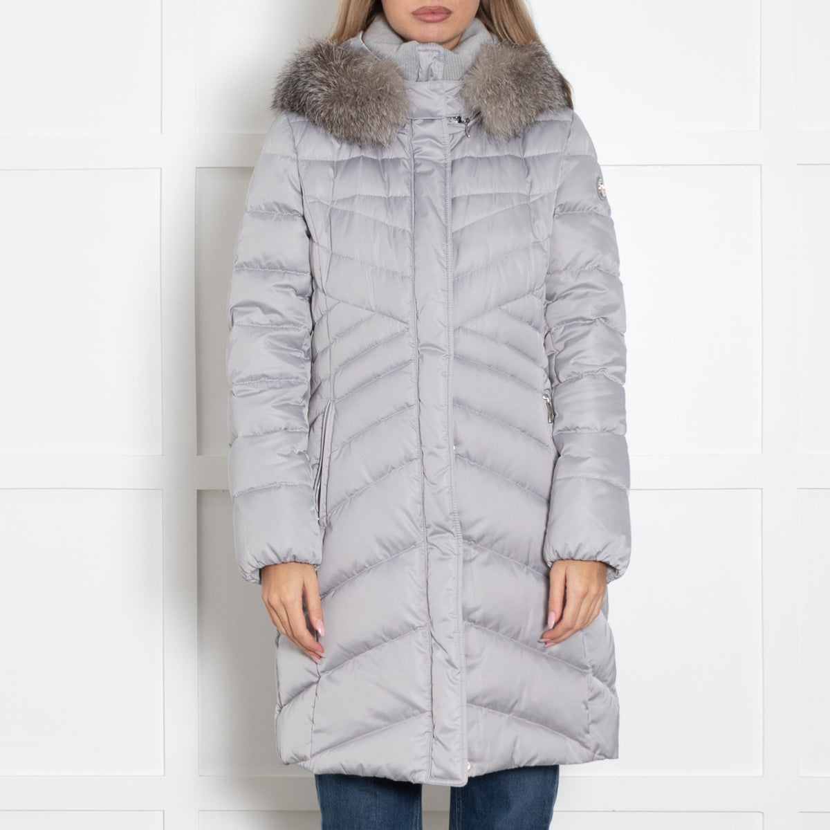 Laurel Grey Nylon Puffer Jaclkey with Fur Trim Hood
