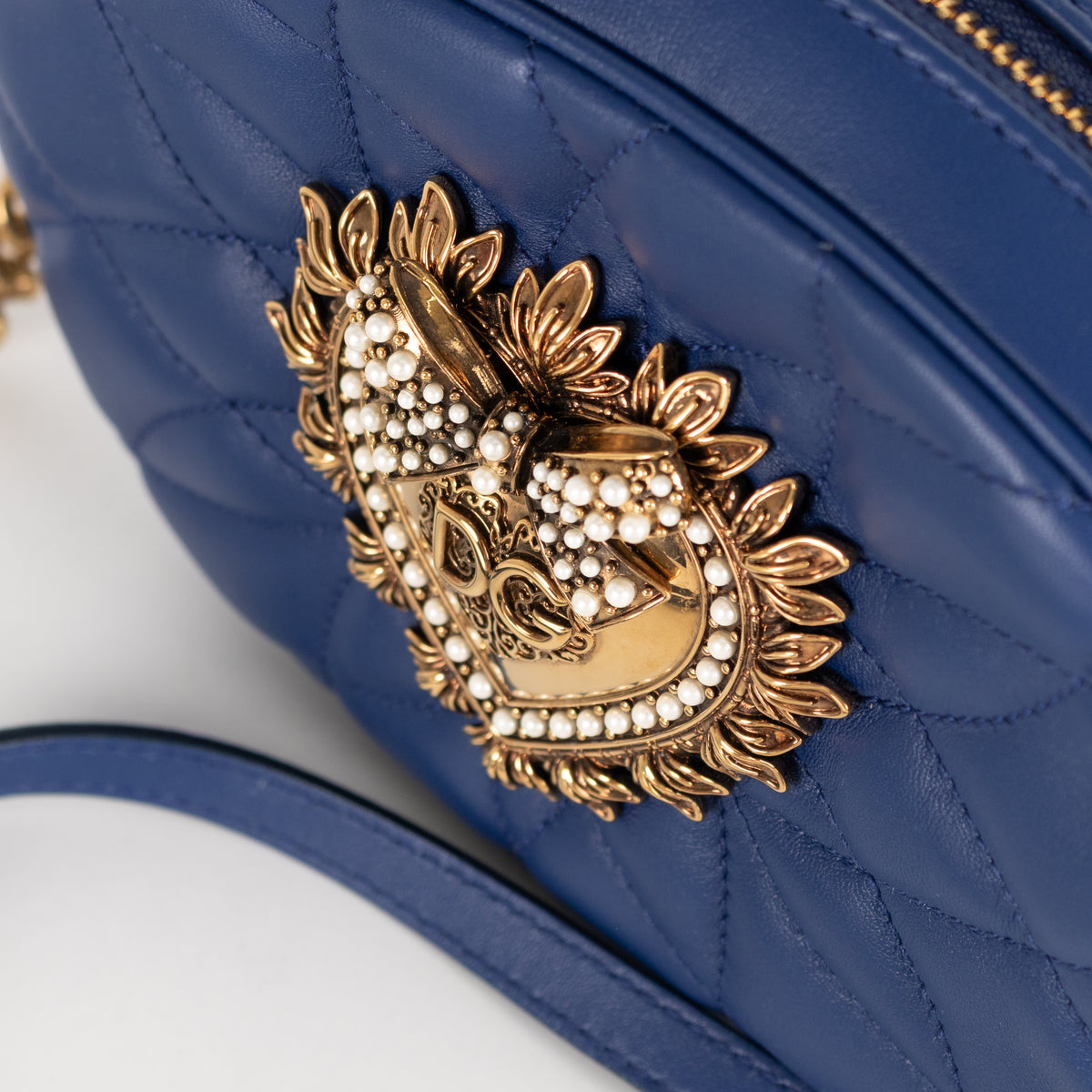 Dolce & Gabbana Blue Nappa Leather Devotion Crossbody Bag
