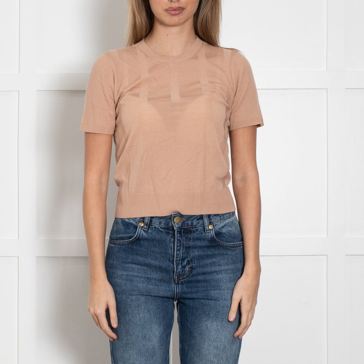 Chloe Blush Fine Knit Short Sleeve Top