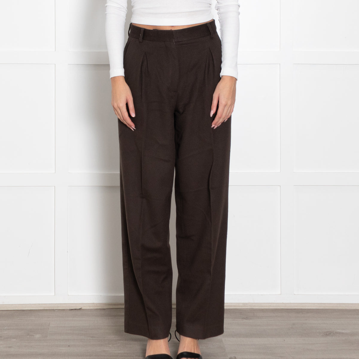 Officine Generale Brown Pleated Front Wide Leg Trousers
