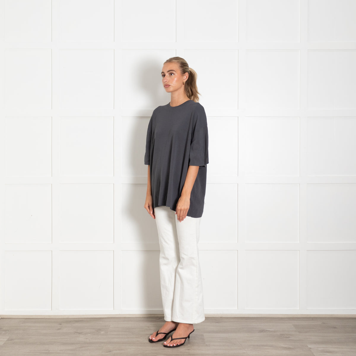 The Frankie Shop Grey Knit Short Sleeve Top