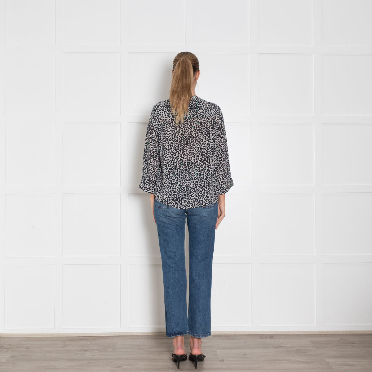 Pyrus White Black Animal Print Silk Blouse