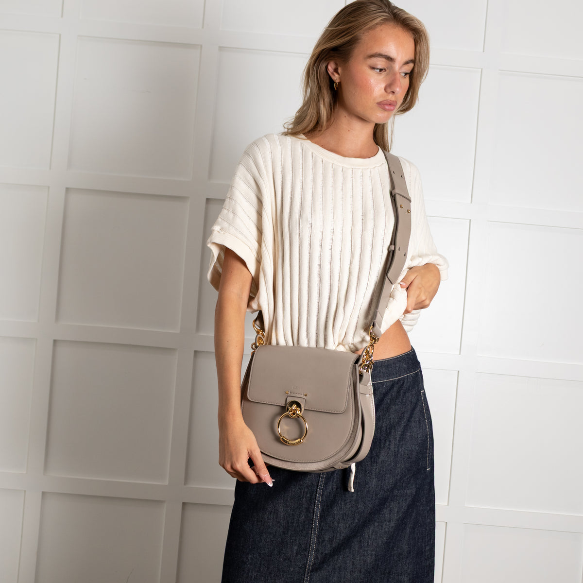 Chloé Tess Taupe Smooth Leather Bag