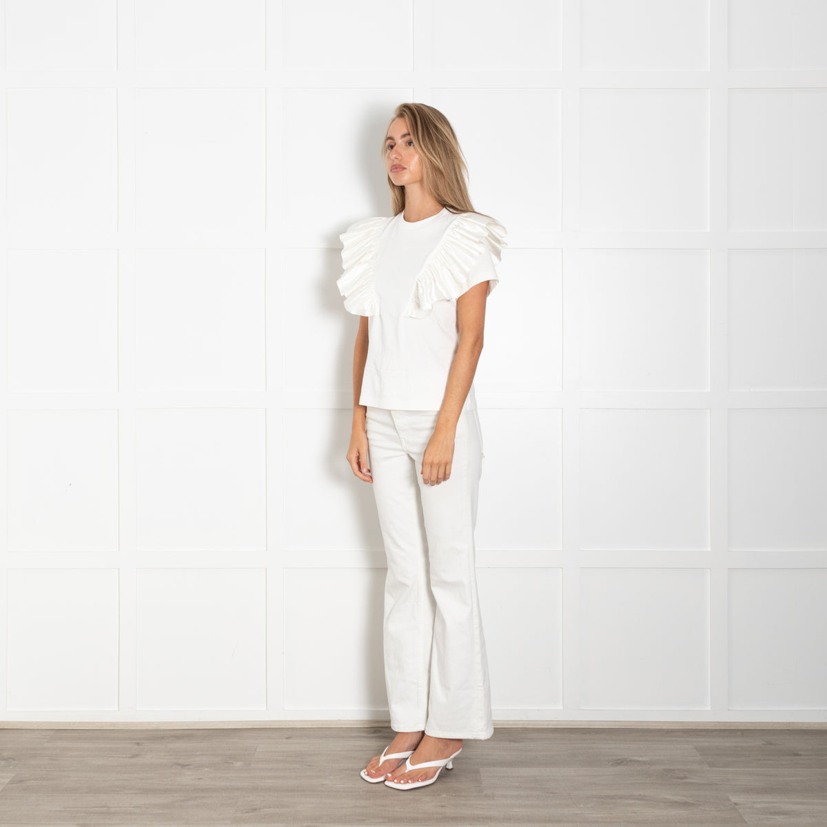 Louis Vuitton Cream Ruffle Detail T-Shirt