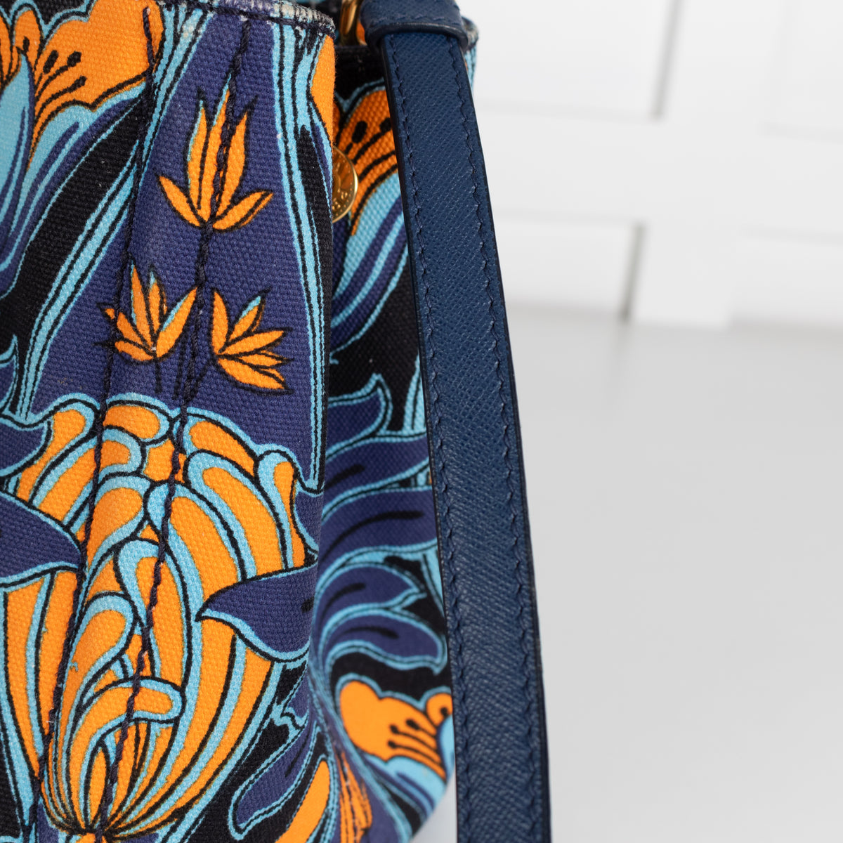 Prada Blue Orange Canvas Canapa Tulipano Handbag