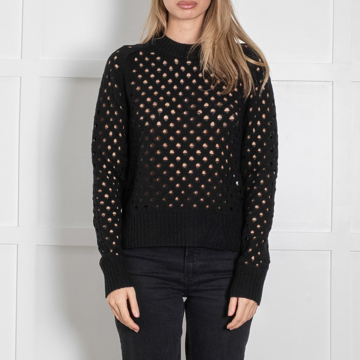 Zadig & Voltaire Black Open Knit Cashmere Knit Sweater