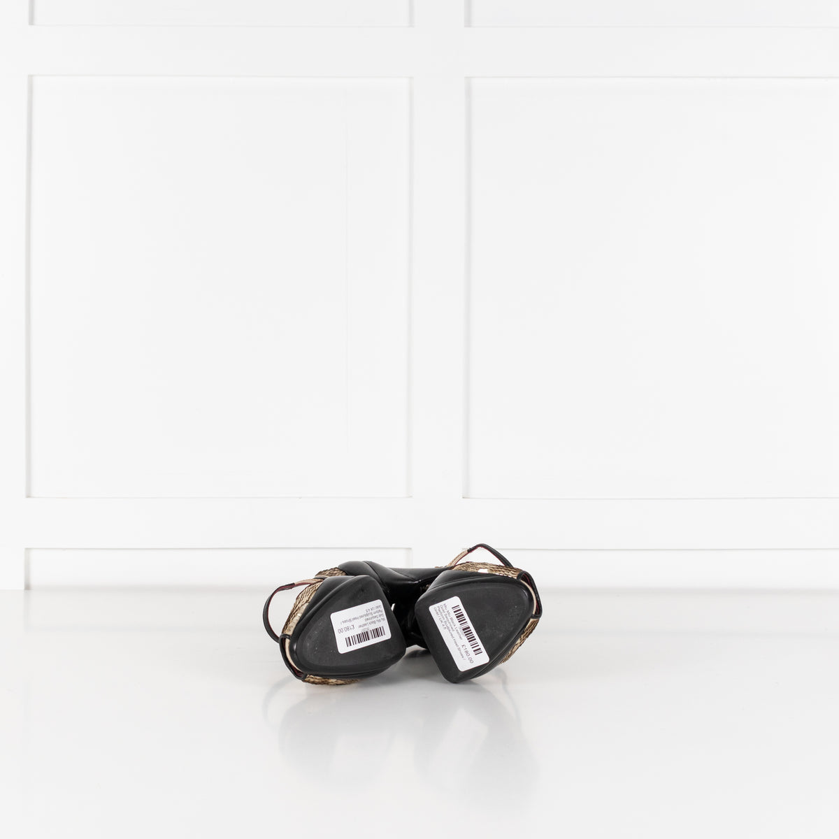 Miu Miu Black Leather Gold Sequinned Platform Sculptured Heel Shoes