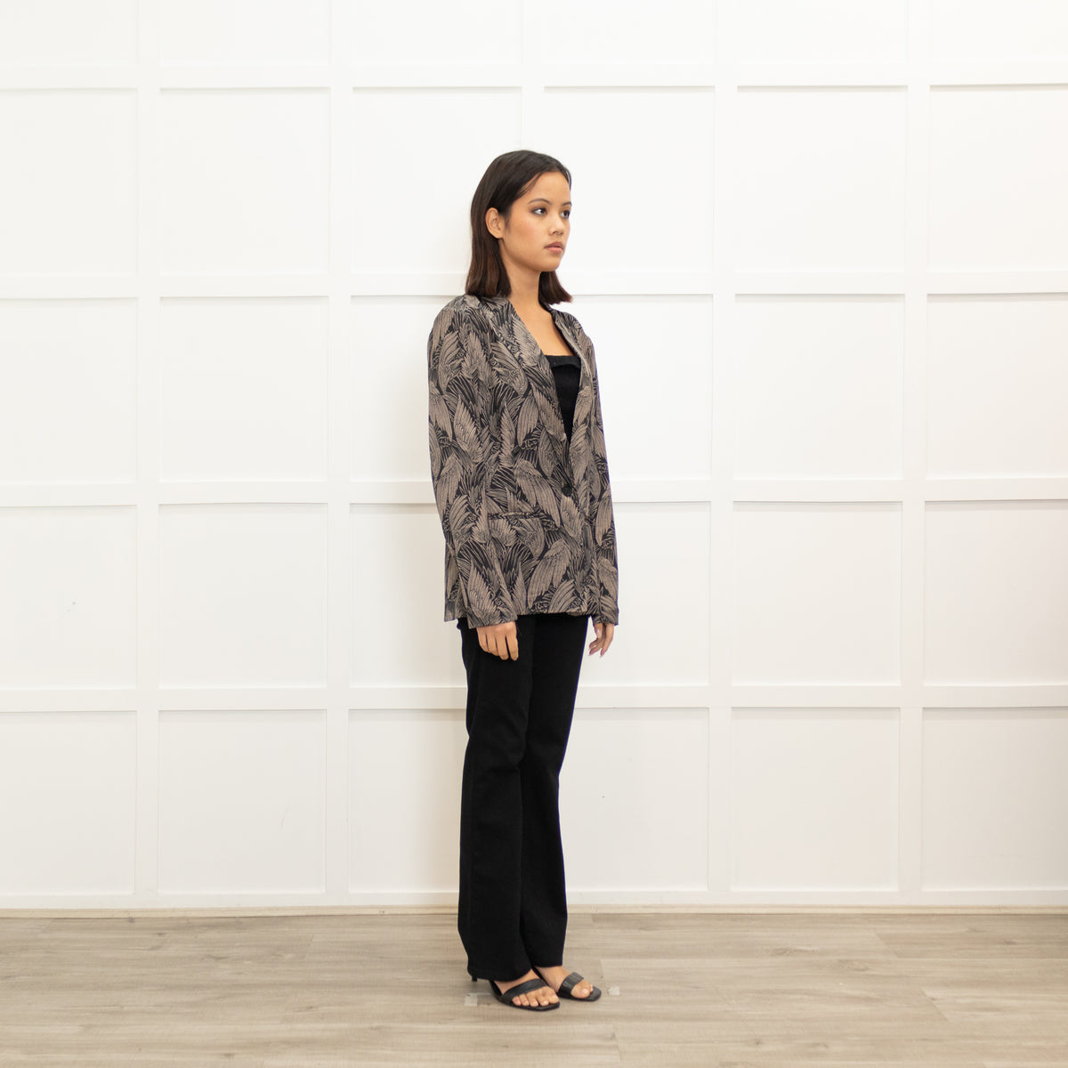 Dea Kudibal Feather Print Black Silk Jacket