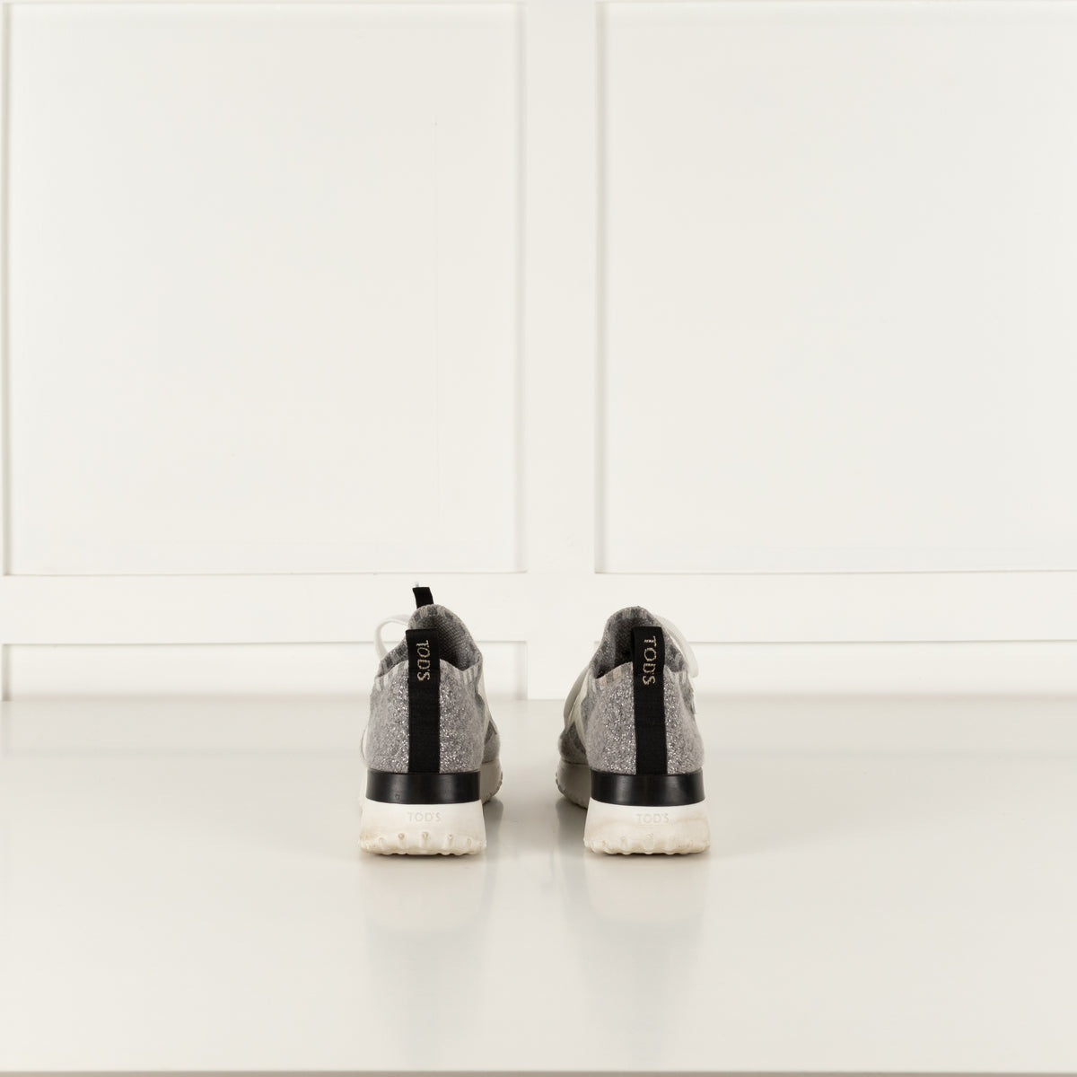 Tods Grey White Silver Lurex Knit Trainers