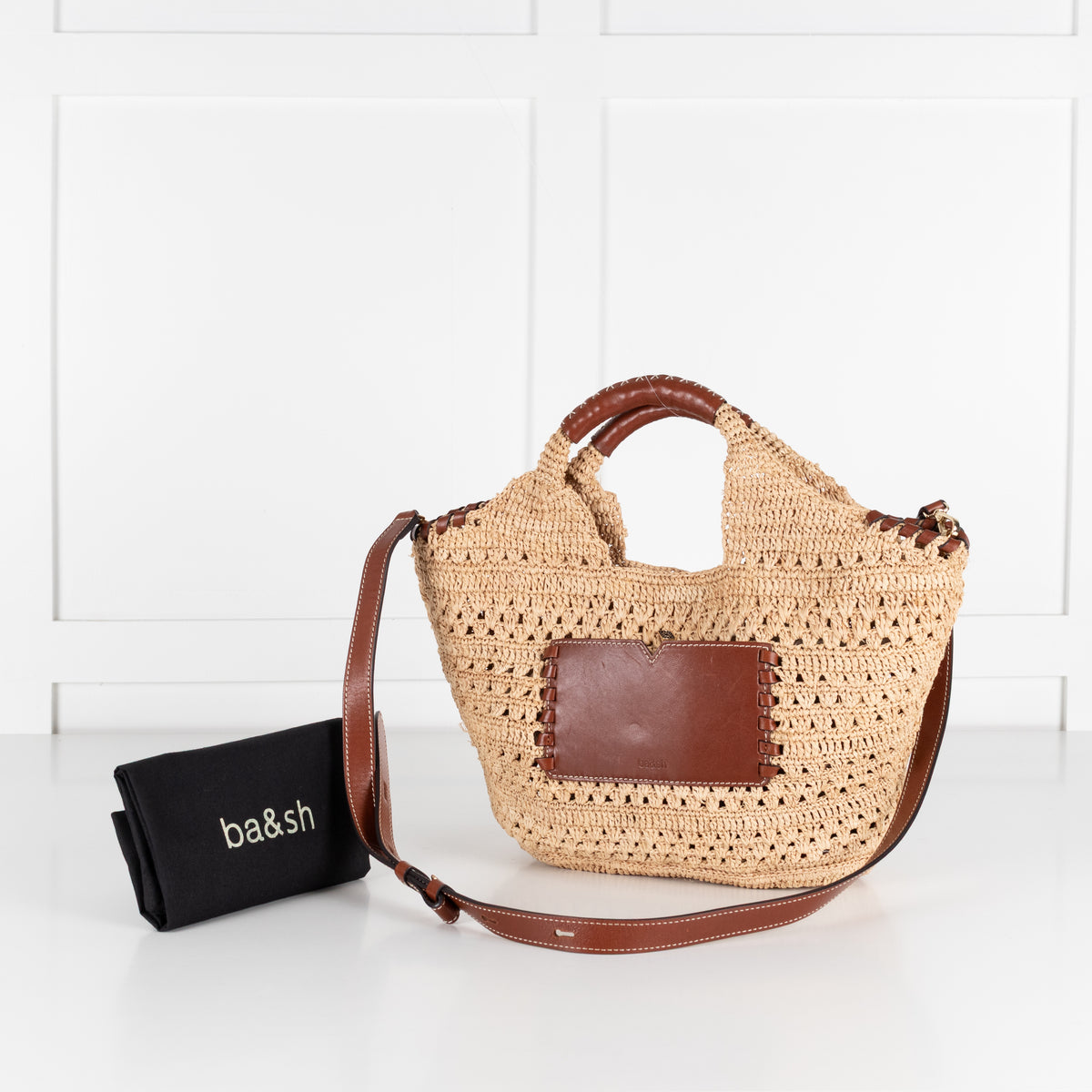 Ba&Sh Brown Ara Raffia Leather Hand Bag