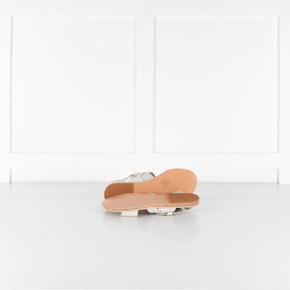 Ancient Greek White Textured Leather Sandals With Buckle