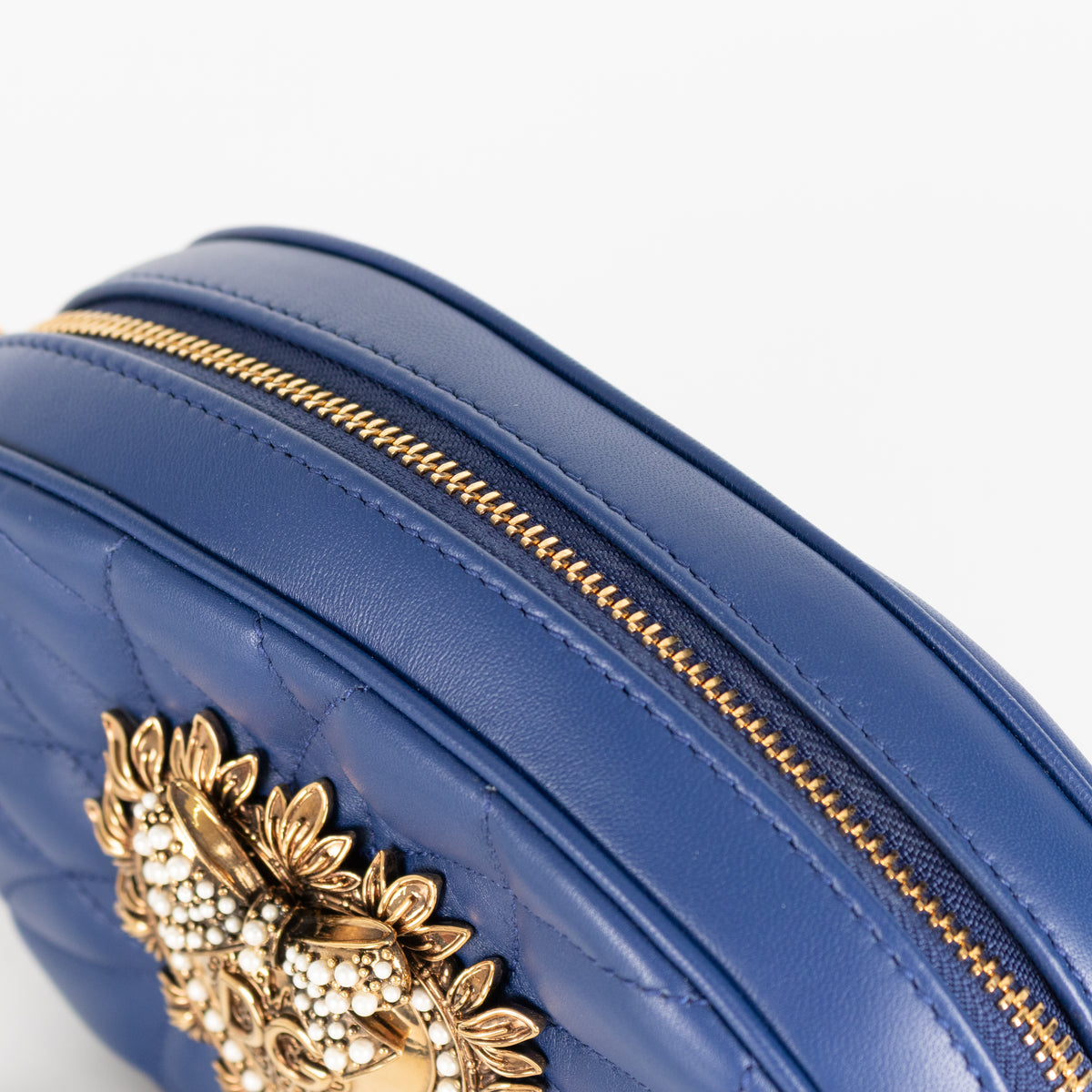 Dolce & Gabbana Blue Nappa Leather Devotion Crossbody Bag