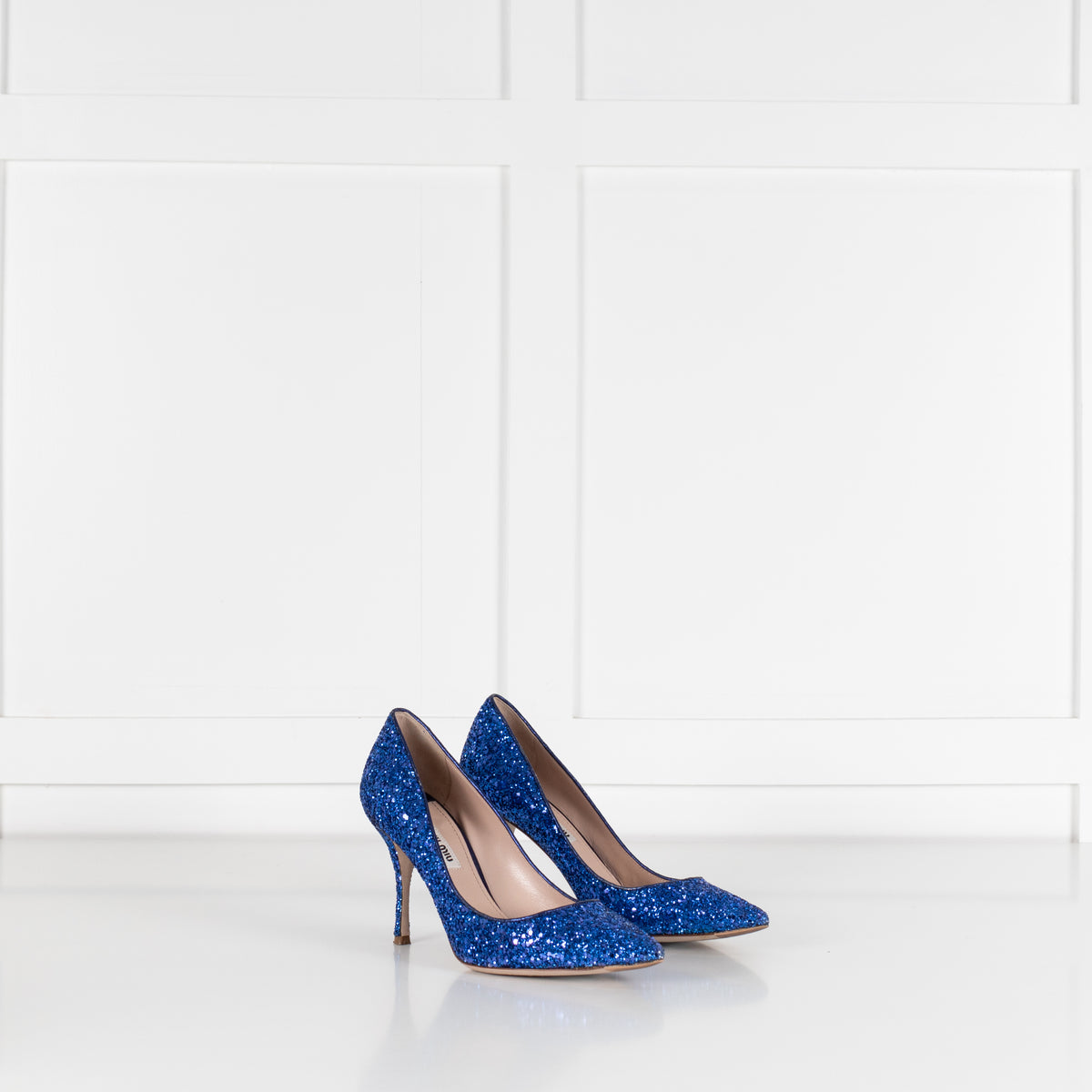 Miu Miu Blue Glitter Heeled Shoes