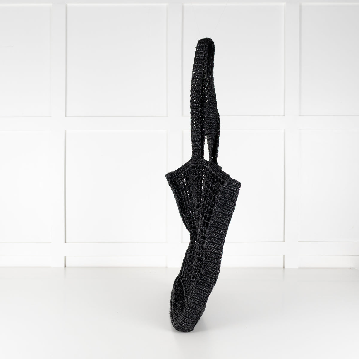 Prada Black White Logo Embellished Crochet Bag