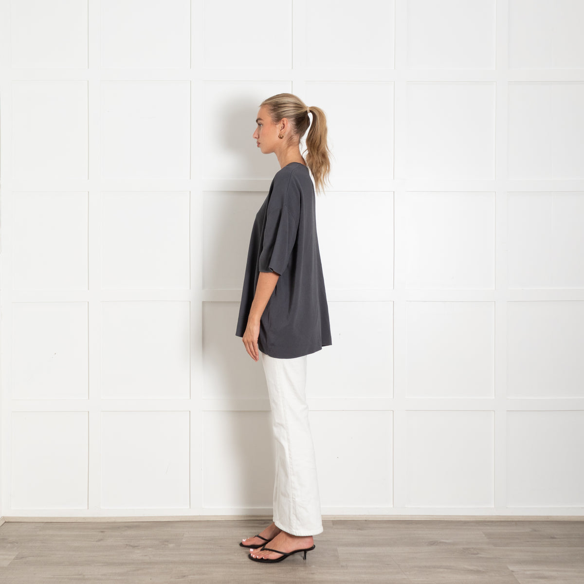 The Frankie Shop Grey Knit Short Sleeve Top