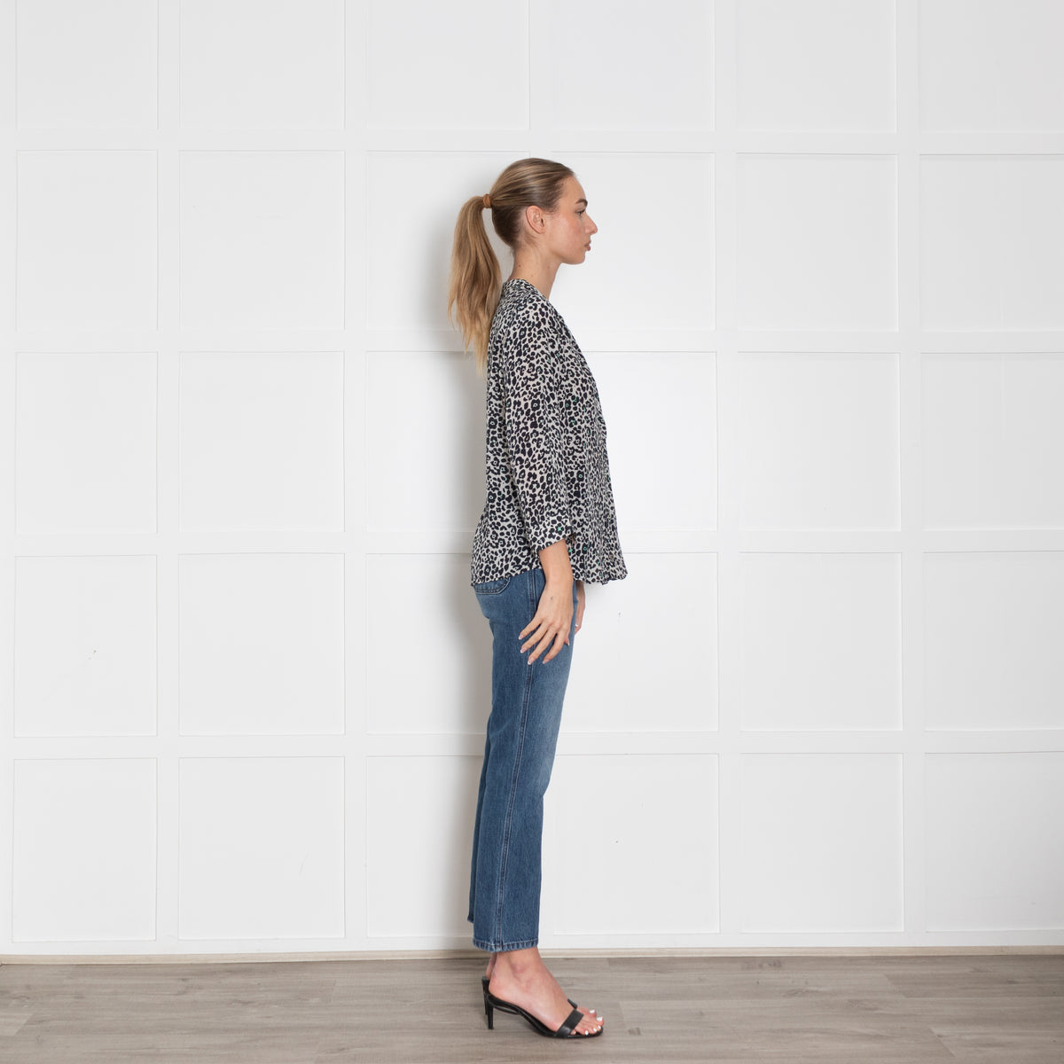 Pyrus White Black Animal Print Silk Blouse