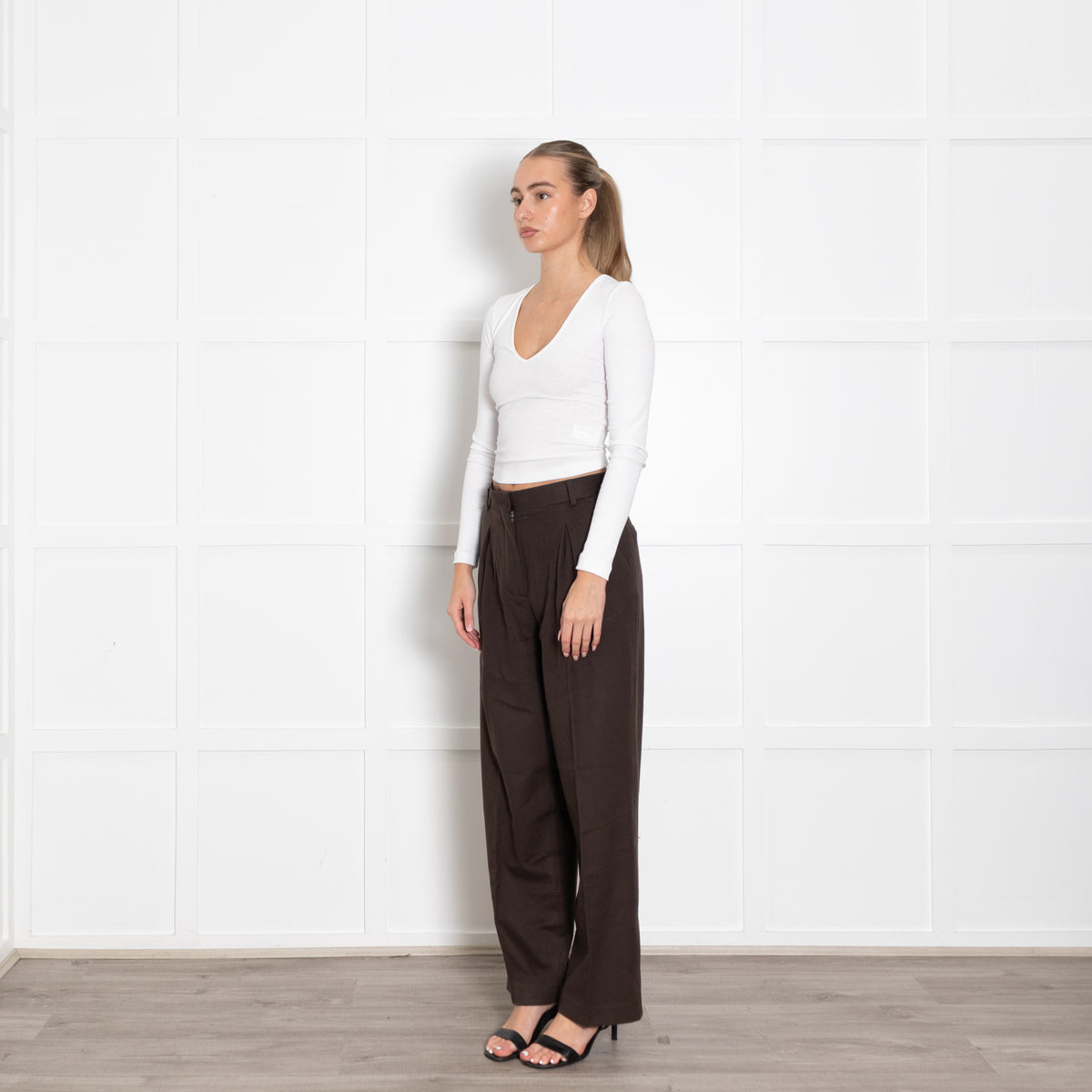 Officine Generale Brown Pleated Front Wide Leg Trousers